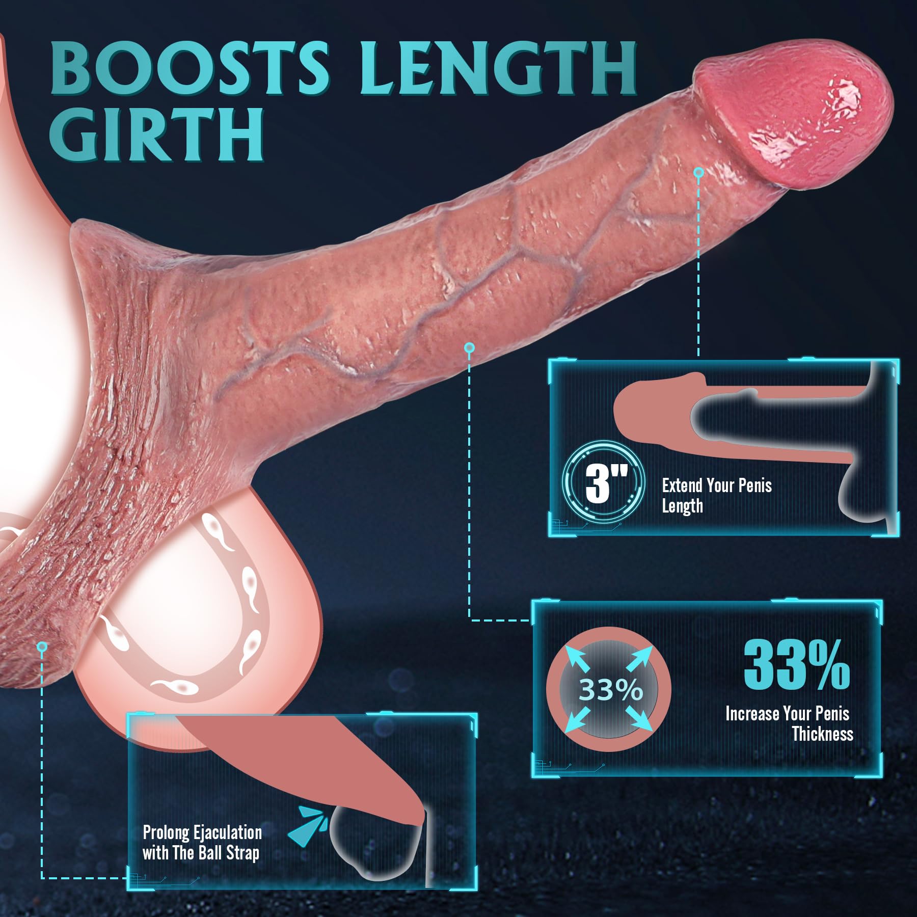 Ultra Realistic Silicone Penis Sleeve Extender - 3'' Lifelike Cock Sleeve with Penis Ring for Enhanced Pleasure, Handmade Male Masturbator for Couples & Solo Play, Perfect for Intimate Moments and Spicing Up Your Sex Life
