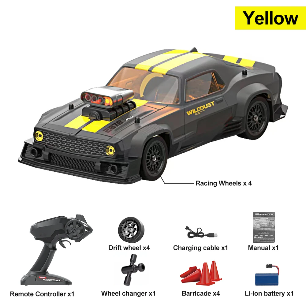 KAMTOM DC163A 1/16 Scale 4WD High-Speed Drift RC Car - 50km/h, ESP Gyro Stabilizer, LED Headlights - Perfect for Indoor/Outdoor Racing, Drifting & RC Car Enthusiasts
