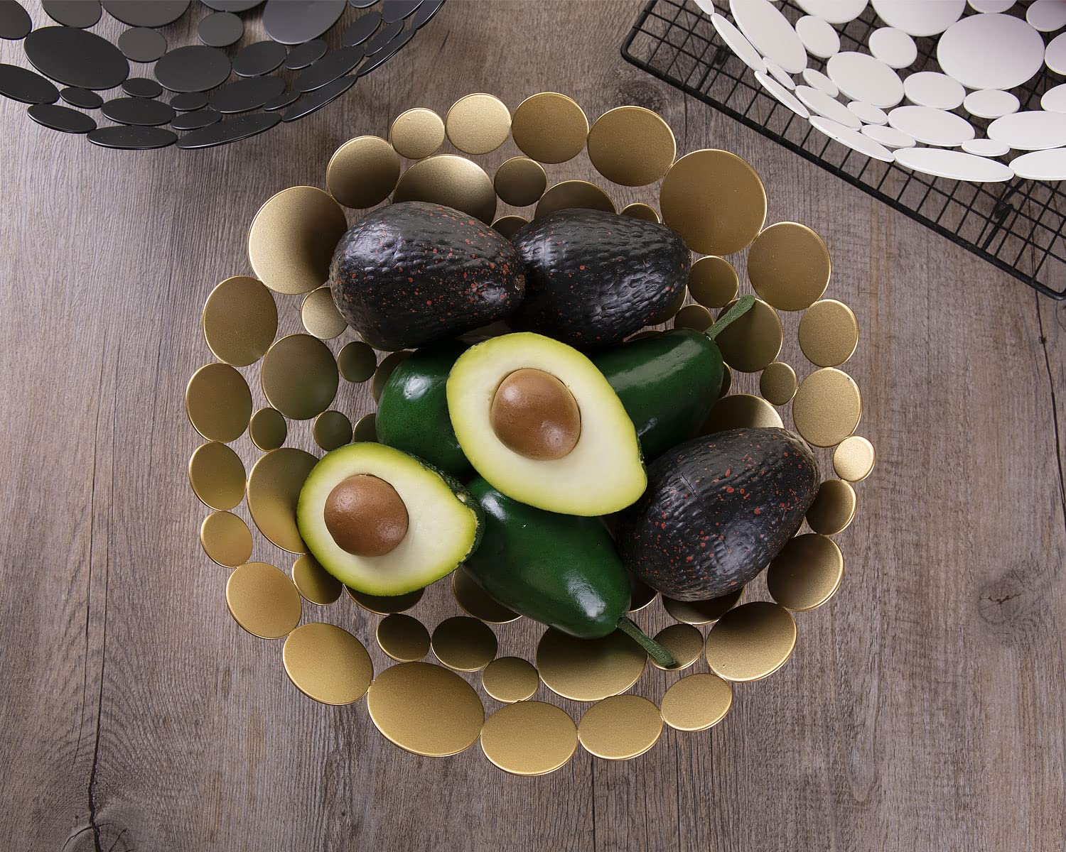 Modern Gold Metal Fruit Bowl - Large Round Kitchen Basket for Fruits, Vegetables, Bread, Candy & Nuts - Elegant Home Decor & Dining Table Centerpiece
