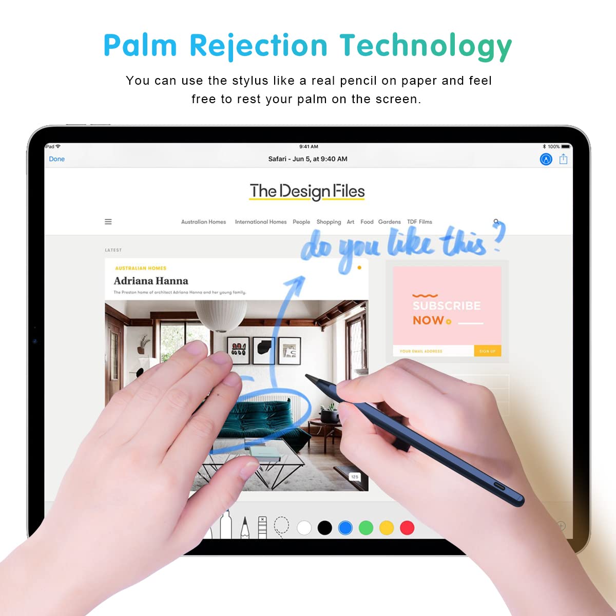Premium Stylus Pen for iPad 10th & 9th Generation - Active Pencil with Palm Rejection Technology | Compatible with 2018-2023 iPad Models (10/9/8/7/6th Gen, Pro 12.9