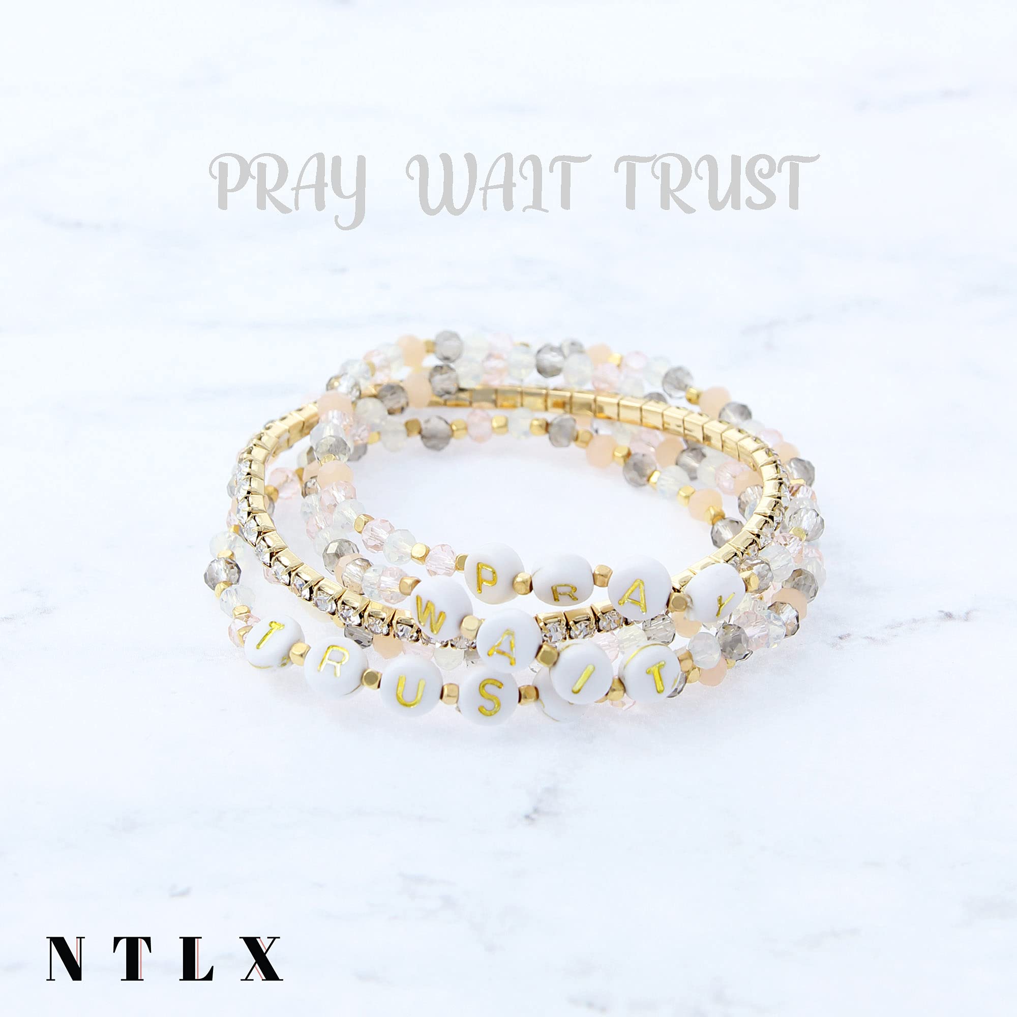 NTLX Inspirational Message Multi Strand Beaded Stackable Stretch Bracelets for Women - Bohemian Boho Style with Beautiful Faceted Glass Beads - Gift Box Included - Perfect for Daily Wear, Yoga, Meditation & Gifts