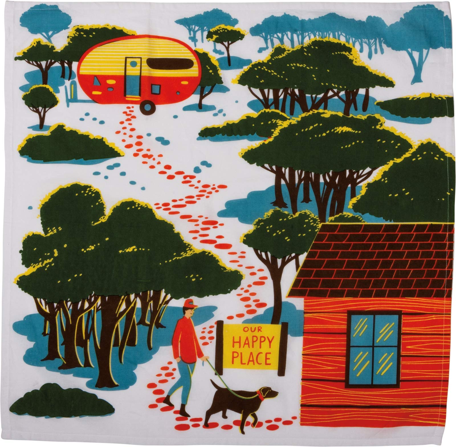 Primitives by Kathy 'Our Happy Place' Kitchen Dish Towel - Vintage Farmhouse Style Cotton Towel for Camping, Picnics & Outdoor Adventures