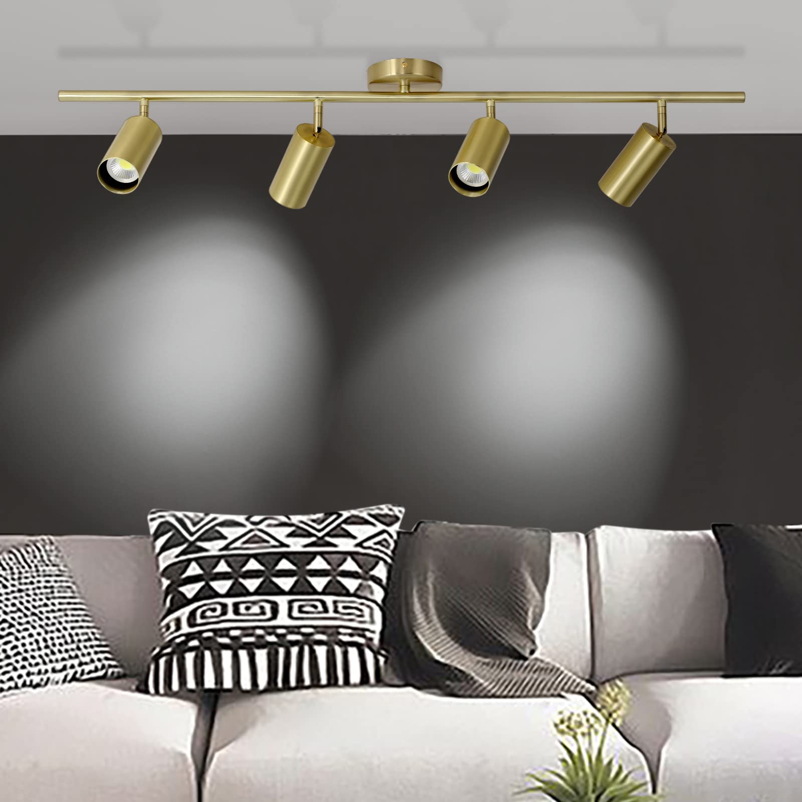 Modern LED Track Lighting Kit - 4 Adjustable Gold Spot Lights for Kitchen, Living Room, Clothing Store & Restaurant | Energy Efficient Ceiling Light Fixtures | Perfect for Home Decor and Commercial Spaces