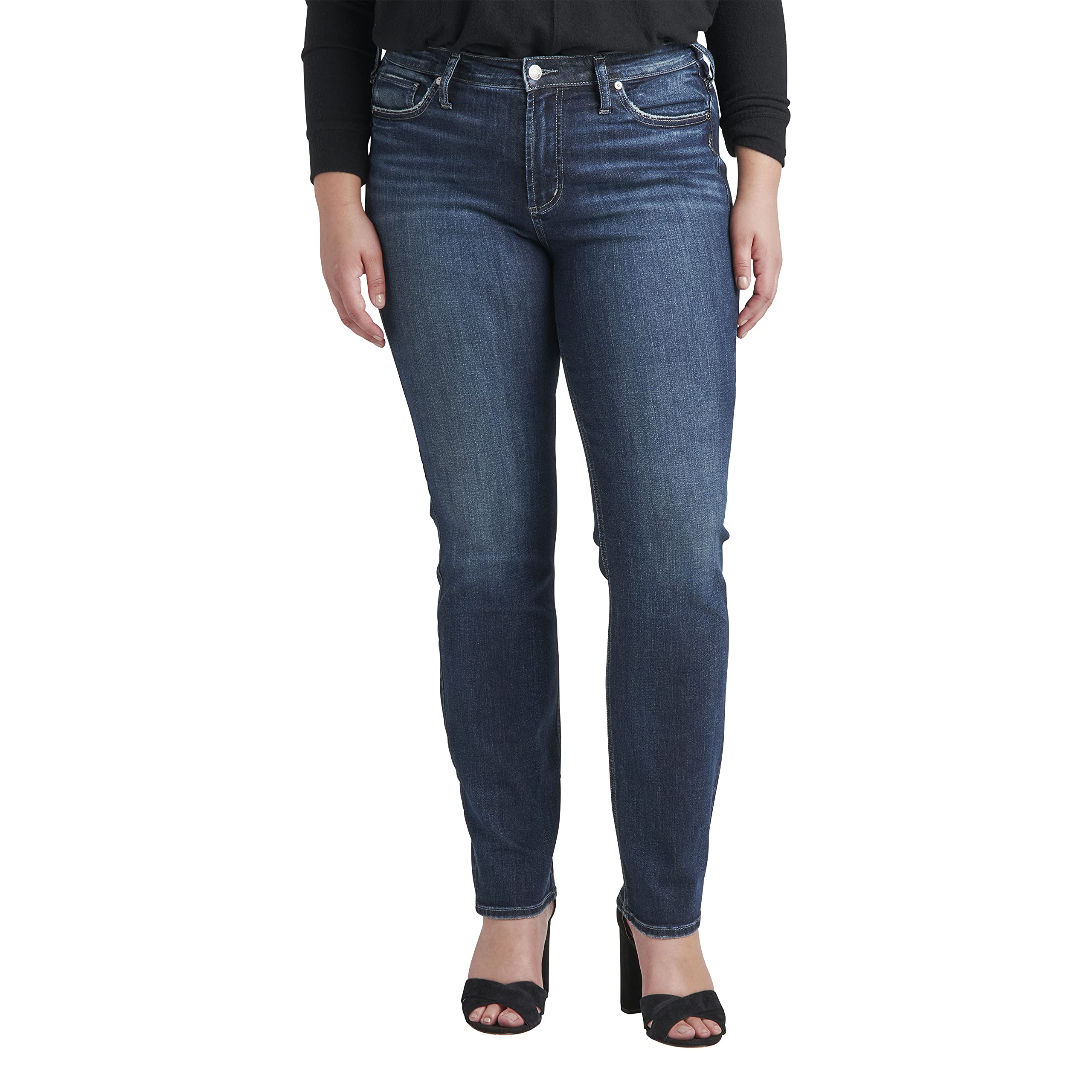 Silver Jeans Co. Women's Plus Size Most Wanted Mid Rise Straight Leg Jeans - Comfortable Stretch Denim Pants for Casual Wear, Work & Everyday Outfits