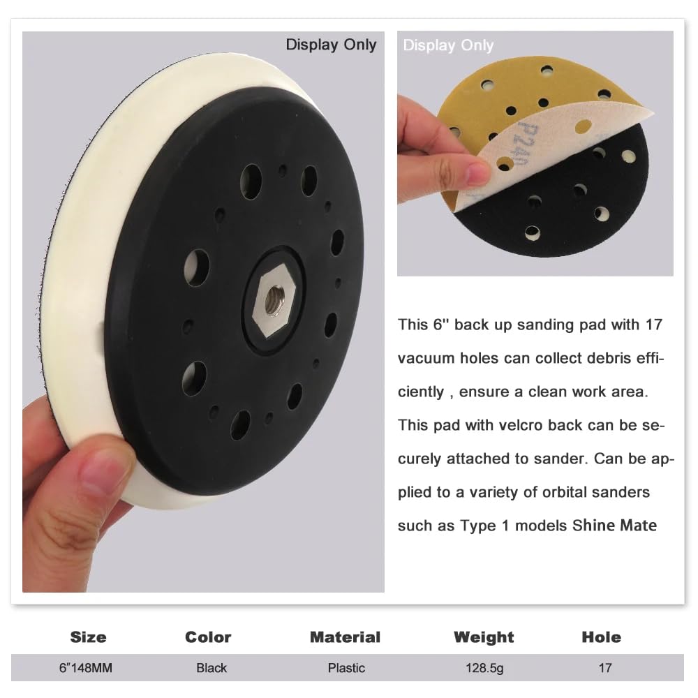 6 Inch 150mm Sanding Pad with M10 Thread Backing Plate - 17 Hole Hook & Loop Disc for Sandpaper, Polisher, Grinder & Drill - Perfect for Woodworking, Metal Polishing & DIY Projects