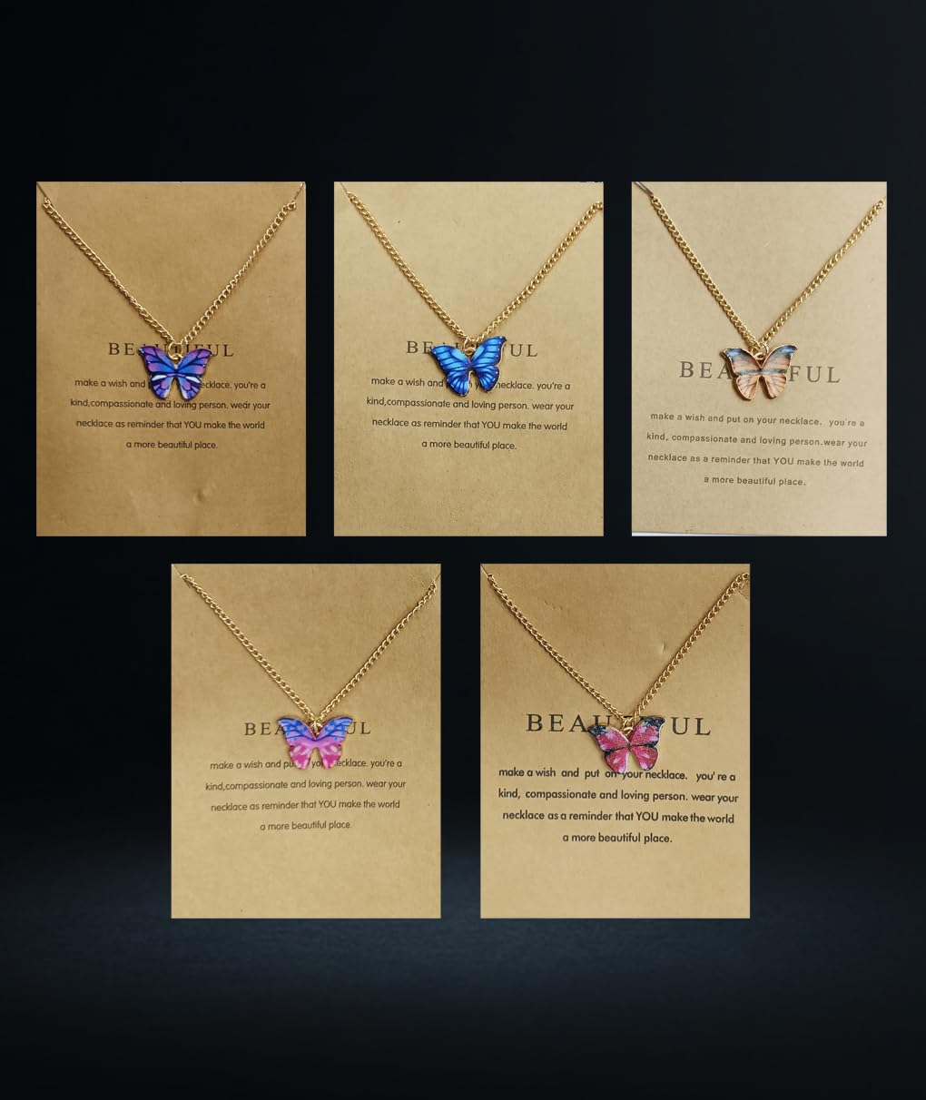 YouBella 5-Piece Gold Plated Butterfly Pendant Necklace Set for Women & Girls - Stylish Jewelry Gift (Multicolor) - Perfect for Birthdays, Anniversaries & Everyday Fashion Accessories (YBNK_50616)