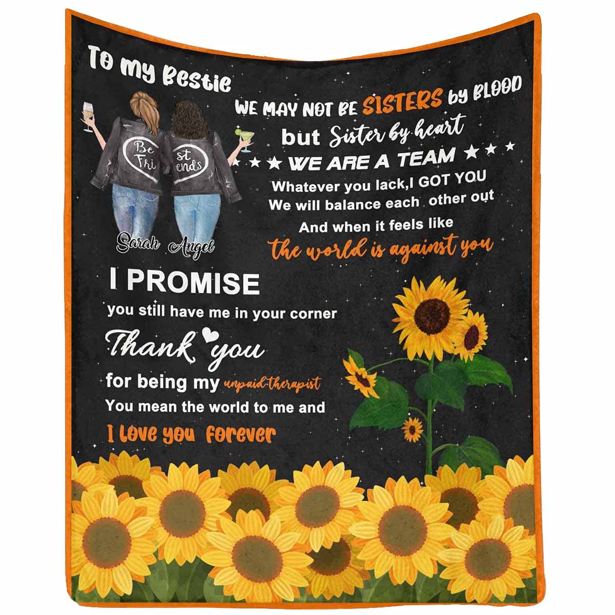 Best Friend Blanket - 'Sisters by Heart' Personalized Throw Blanket 40x50 Inches - Cozy Gift for Besties, Couches & Movie Nights