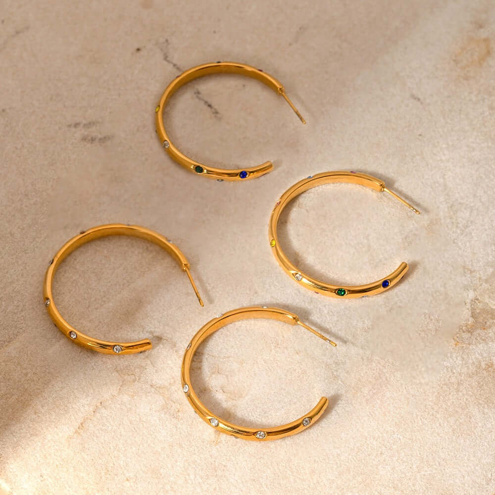 18K Gold Plated Minimalist Diamond C Hoop Earrings for Women - Elegant Dainty Jewelry Gift for Her | Perfect for Everyday Wear, Date Night & Special Occasions | JDE904