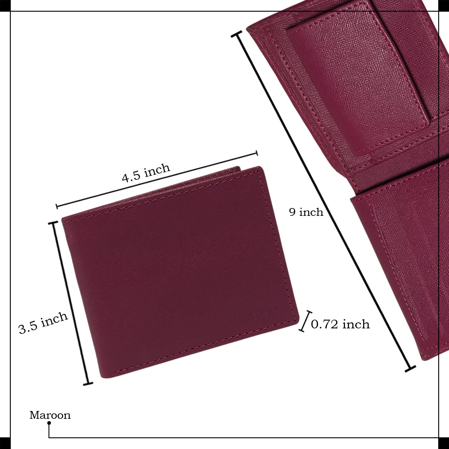Genuine Safiano Leather Unisex Bifold Wallet for Men & Women - Slim RFID Blocking Credit Card Holder - Maroon | Perfect for Everyday Use, Travel & Gift Giving