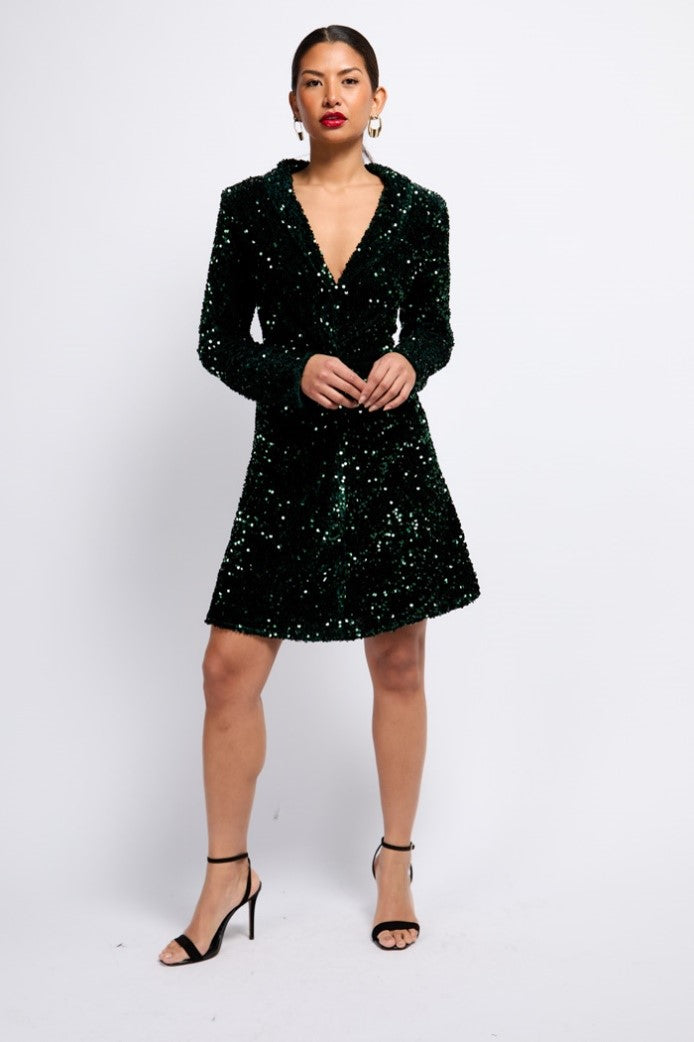 Jessie Sequin Mini Dress in Green - Sparkly Party Dress for Women, Perfect for Night Out, Club Wear, and Special Occasions