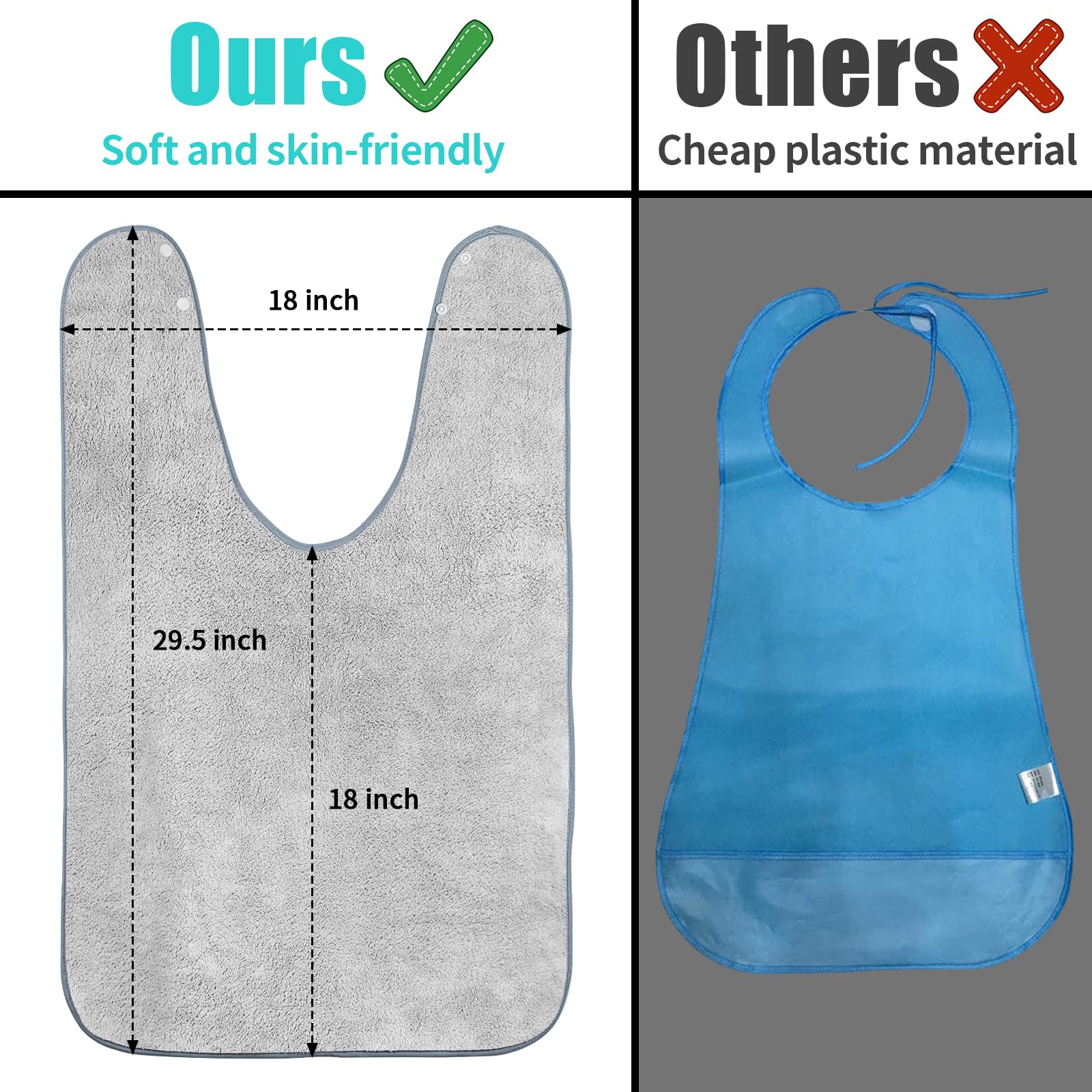 **4 Pack Reusable Adult Bibs for Men & Women - Waterproof Terry Cloth Bibs for Elderly & Seniors - Perfect for Dining, Travel & Mealtime Protection**