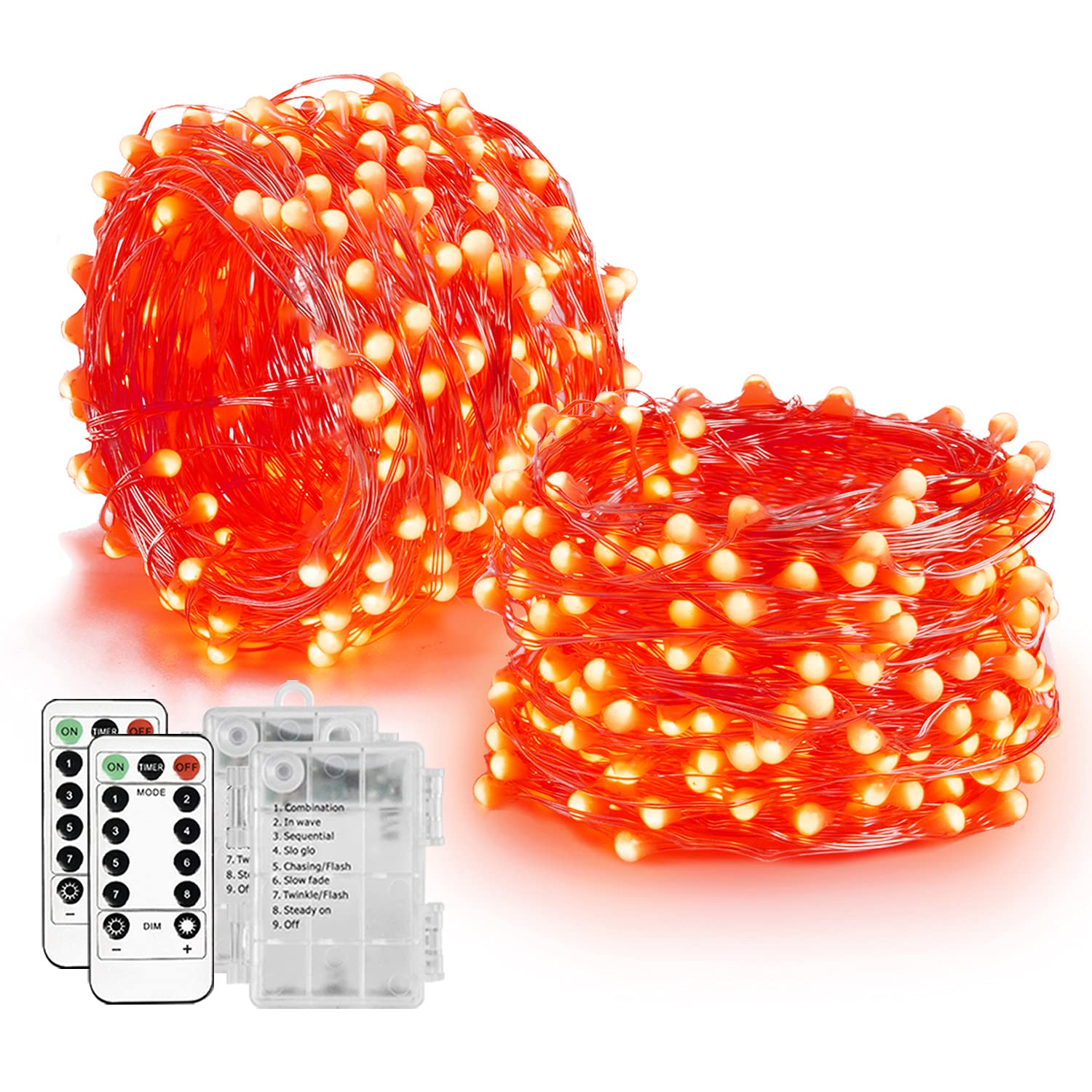 Homemory 2 Pack 33ft 100 LED Battery Operated Fairy String Lights with Remote - Waterproof Silver Wire Christmas Lights, 8 Lighting Modes for Halloween, Bedroom, Party, Wedding & Outdoor Decor