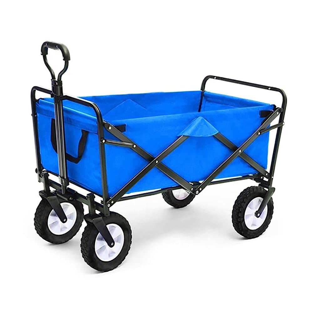OMOONS Heavy Duty Folding Garden Cart - 4 Wheel Utility Wagon for Shopping, Camping & Fishing - 176 lbs Capacity Blue - Perfect for Outdoor Adventures, Grocery Hauling & Yard Work