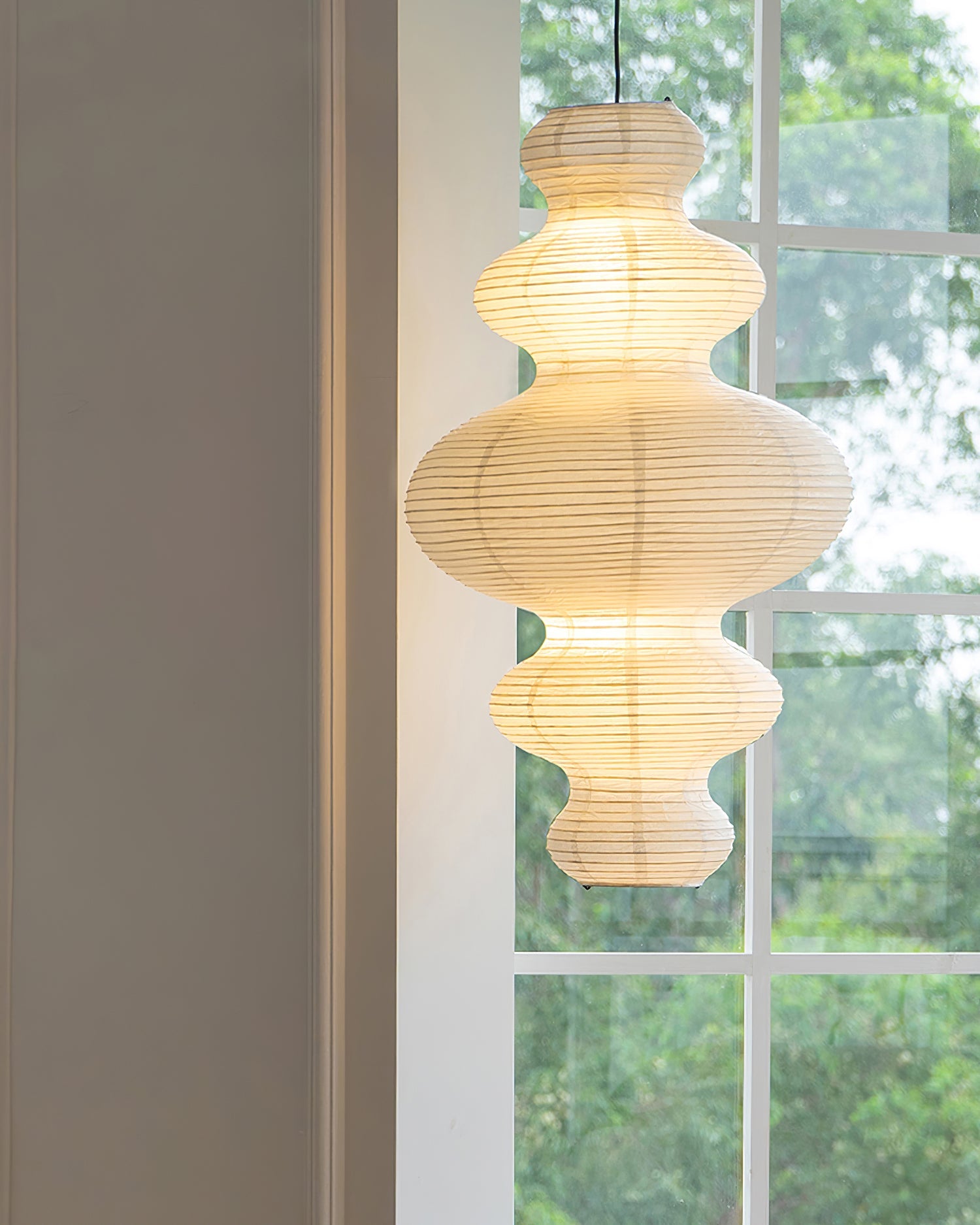 Akari Juni Pendant Swag Lamp - Modern Japanese Paper Light Fixture for Bedroom, Living Room & Dining Room Decor