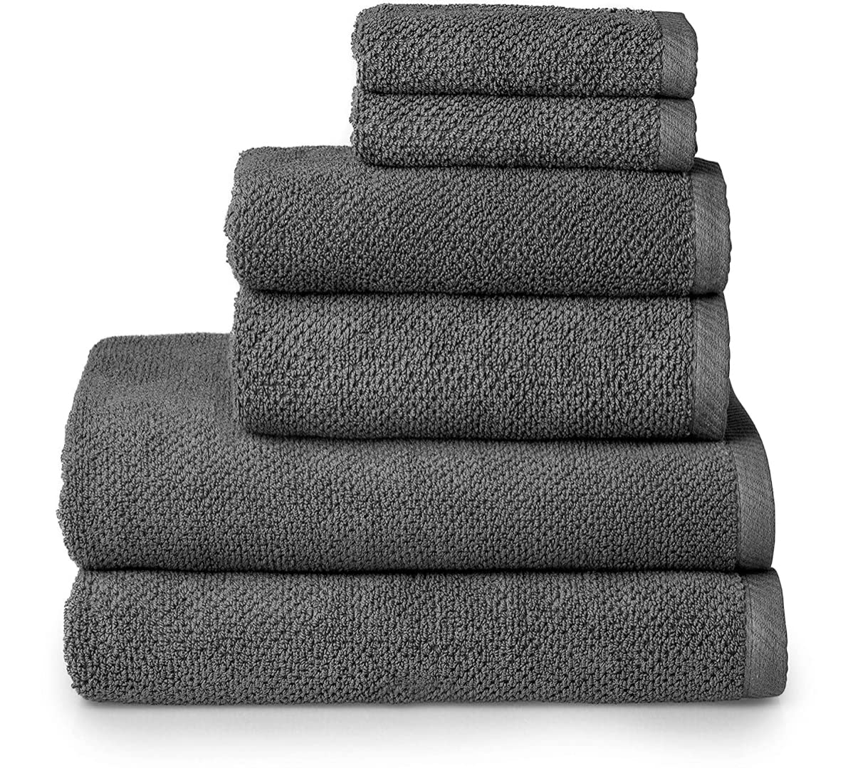 Simpli-Magic 79451 Soft Popcorn Textured Bath Towel Set - 6 Piece Luxury Cotton Towels (2 Bath, 2 Hand, 2 Washcloths) - Gray - Perfect for Spa, Bathroom & Guest Use