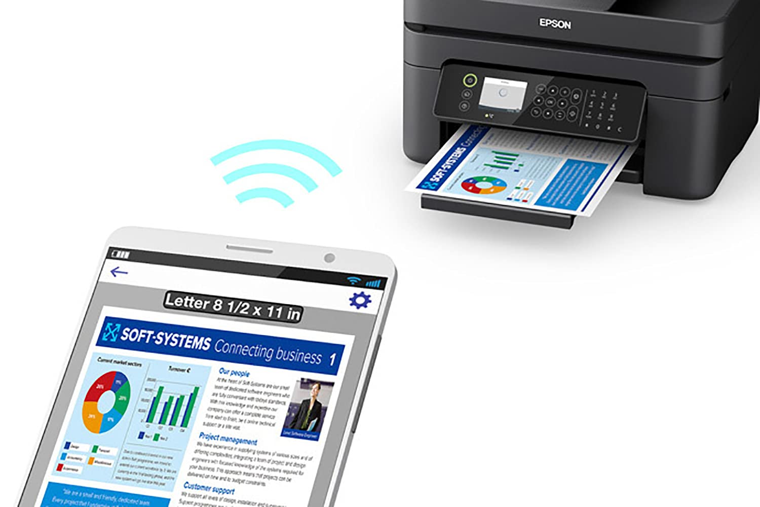 Epson Workforce WF-2850 Wireless All-in-One Color Inkjet Printer with Print, Scan, Copy & Fax - 10ppm, 5760x1440dpi, Auto Duplex, 30-Sheet ADF, Voice Control - Ideal for Home Office & Small Business Productivity