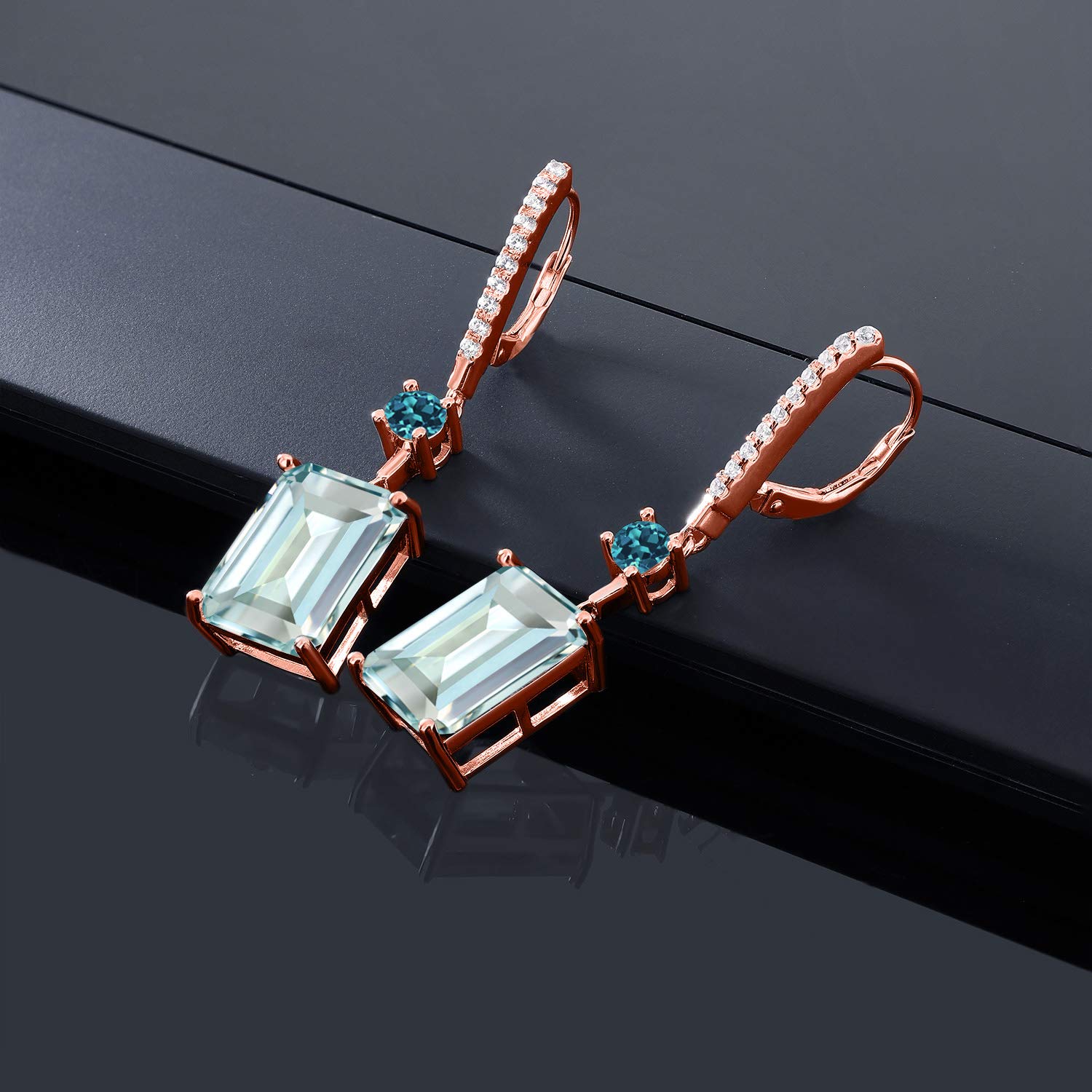 14.24 Ct Sky Blue Simulated Aquamarine & London Blue Topaz 18K Rose Gold Plated Silver Earrings for Women | Gem Stone King | Elegant Jewelry Gift for Birthday, Anniversary & Special Occasions