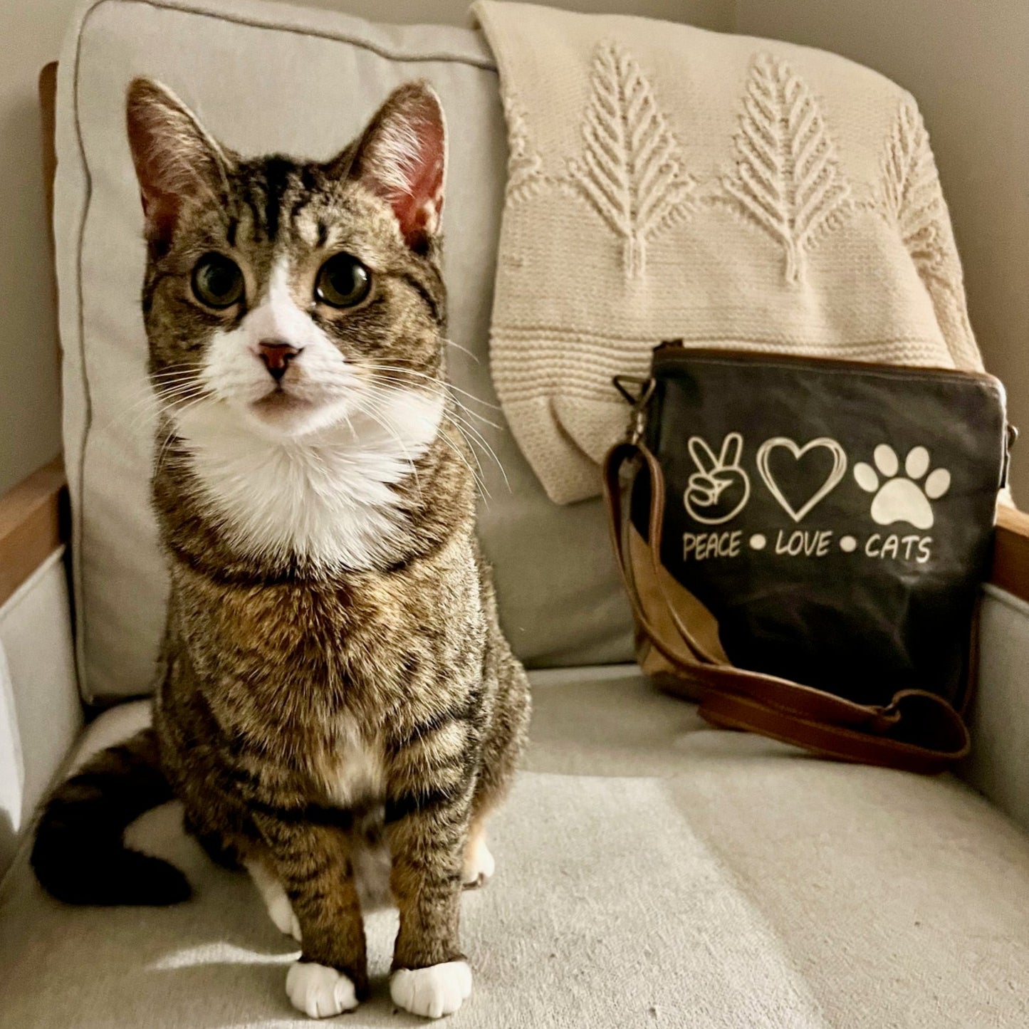 Eco-Friendly Canvas Crossbody Bag for Women - PEACE LOVE CATS Sustainable Fashion Accessory | Perfect for Travel, Shopping & Everyday Use