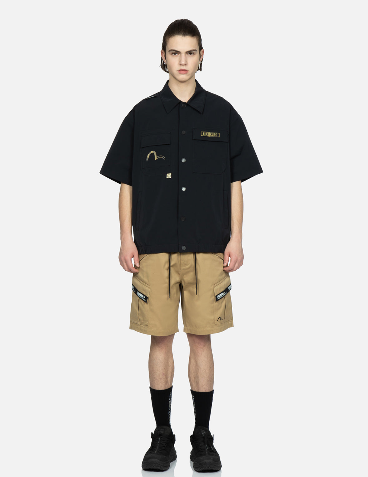 Custom Logo Tape Patching Cargo Shorts for Men - Durable Military Style Work Shorts with Multiple Pockets | Perfect for Outdoor Activities, Hiking, and Casual Wear
