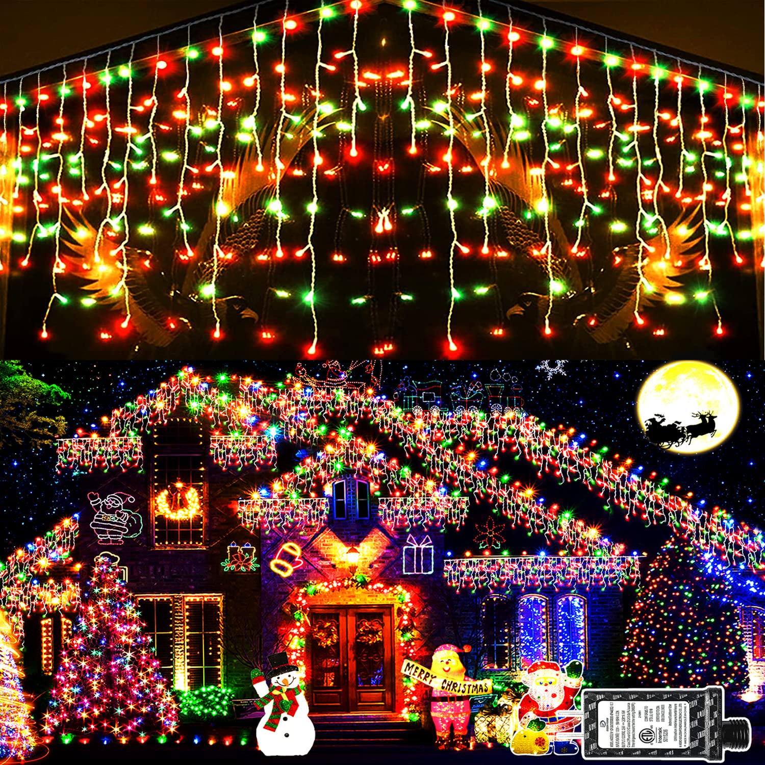 1216 LED 99ft Outdoor Christmas Lights with 8 Modes & 228 Drops - Waterproof Fairy String Lights for Wedding, Party, Garden, and Holiday Decorations (Red and Green)