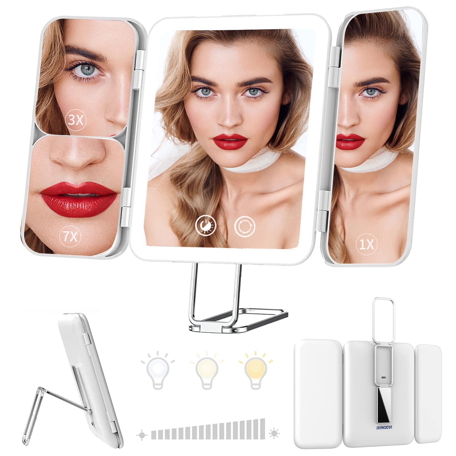 Rechargeable Travel Makeup Mirror with 72 LED Lights - 3X Magnification & Touch Sensor for Home & Travel