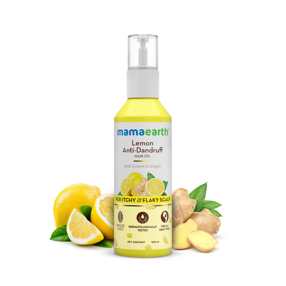 Mamaearth Lemon Anti-Dandruff Hair Oil 100ml - Clinically Proven Formula with Lemon, Ginger & Neem for Flaky Scalp Relief | Nourishes & Strengthens Hair | Treats Scalp Irritation & Itchiness | Perfect for Daily Hair Care & Dandruff Control