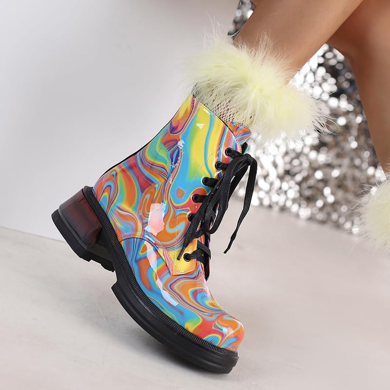 Sparkly Women's Combat Ankle Boots - Round Toe Platform Lace Up Booties for Casual Wear, Night Out & Festival Fashion