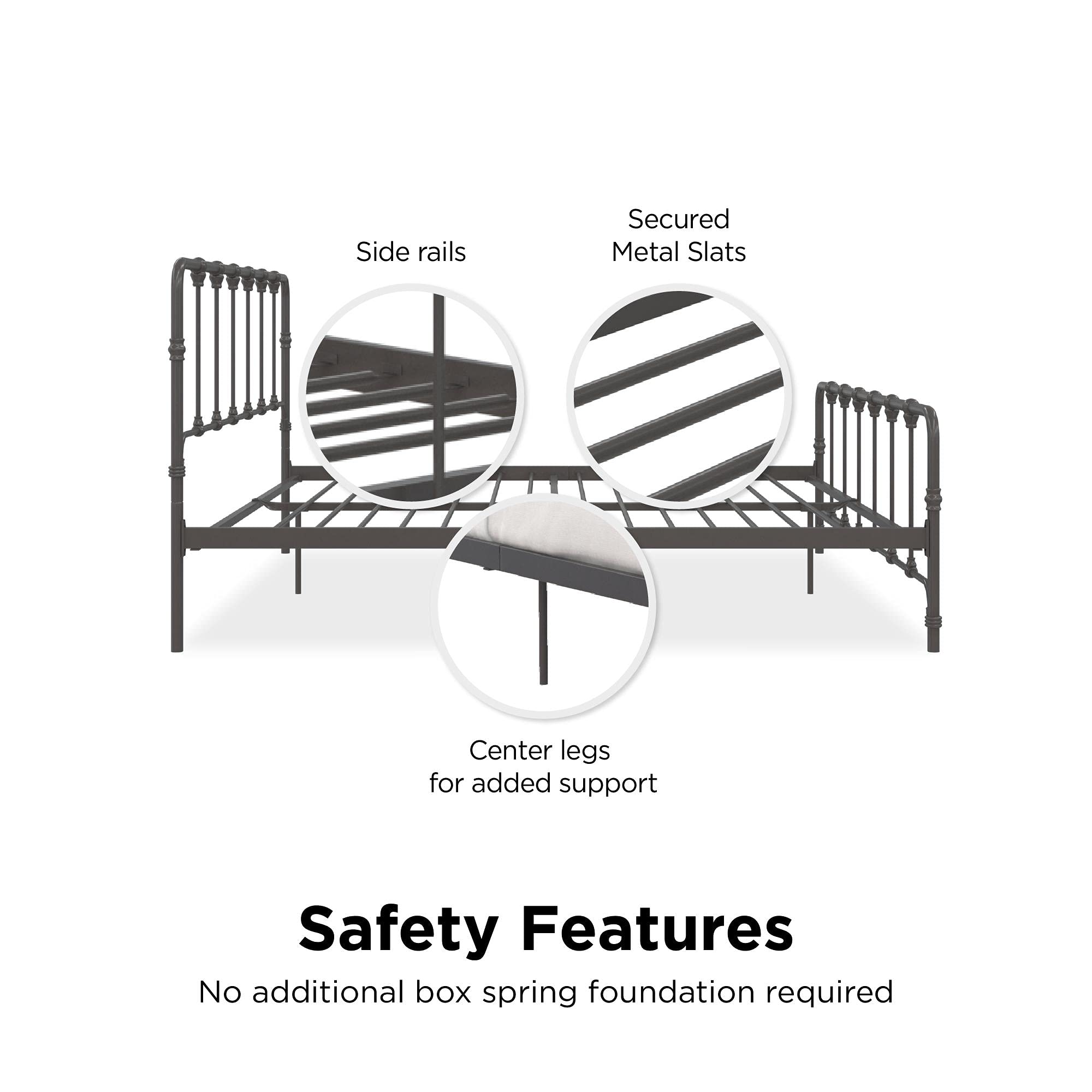LikeHome Lida Farmhouse Metal Bed Frame with Under Bed Storage - King Size in Gunmetal Grey | Sturdy Platform Bed for Master Bedroom, Guest Room & Dormitory