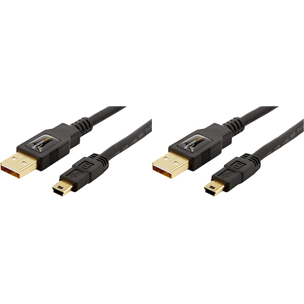 Amazon Basics USB 2.0 Charger Cable A-Male to Mini-B Cord - 3ft & 6ft (0.9m & 1.8m) for Digital Cameras, MP3 Players, External Hard Drives - Fast Charging & Data Sync