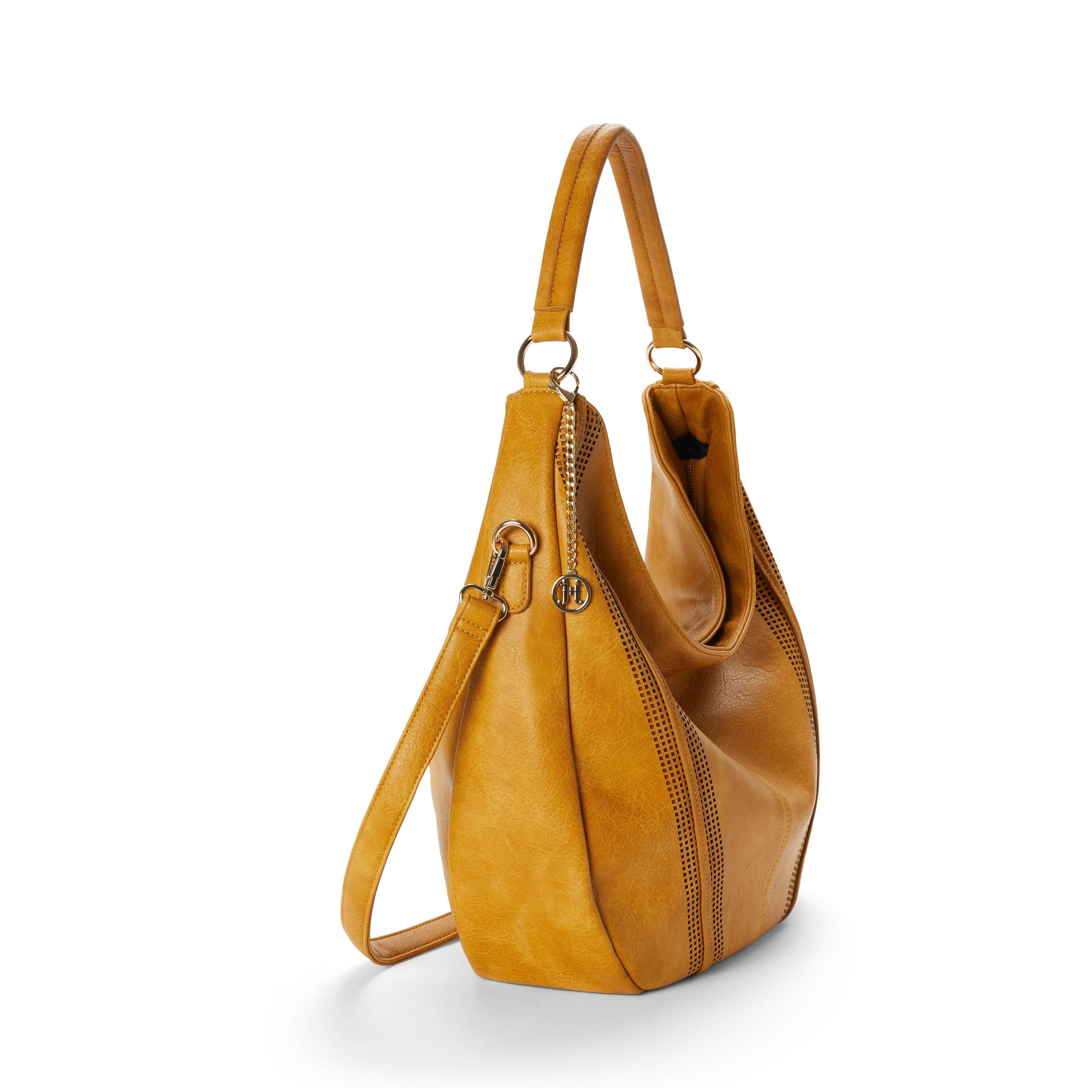 Savannah Vegan Leather Perforated Hobo Handbag in Saffron - Stylish & Sustainable Crossbody Purse for Women, Perfect for Work, Travel & Everyday Use