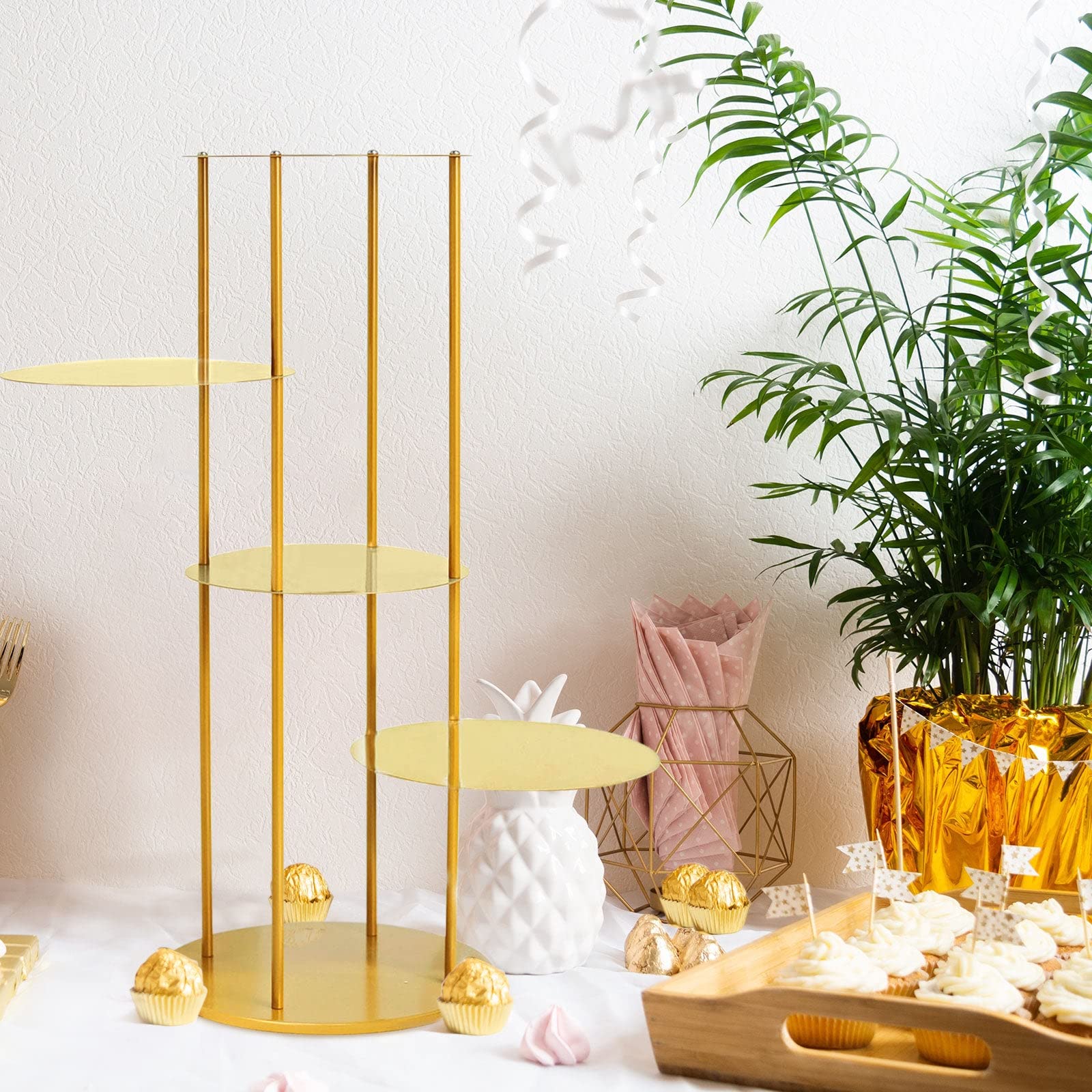 Efavormart 2.5ft Gold Metal 5-Tier Round Dessert Display Stand for Cupcakes, Cakes, and Treats - Elegant Tiered Centerpiece for Weddings, Parties, and Home Decor