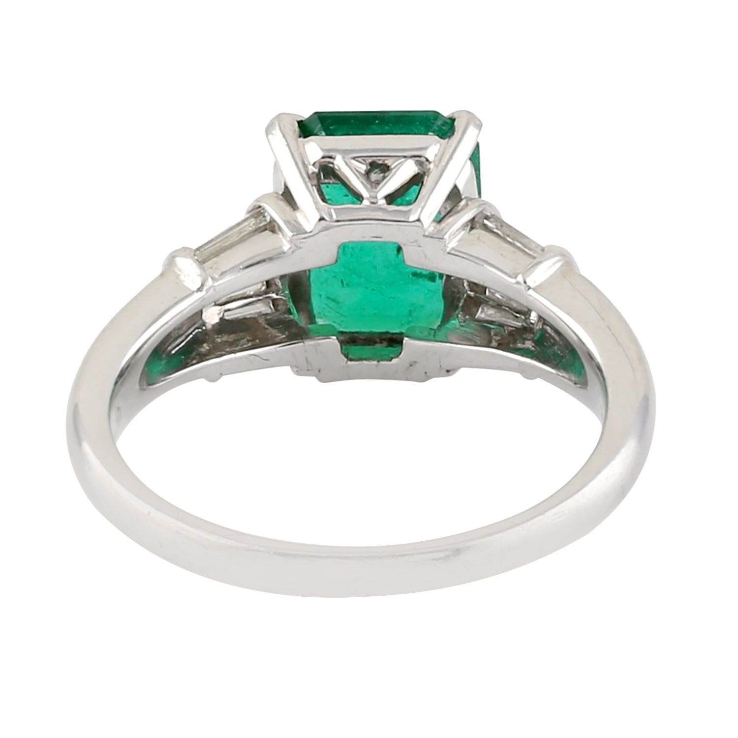Emerald Cut Baguette Diamond Three Stone Engagement Ring in 14K White Gold - Perfect for Weddings, Anniversaries & Special Occasions