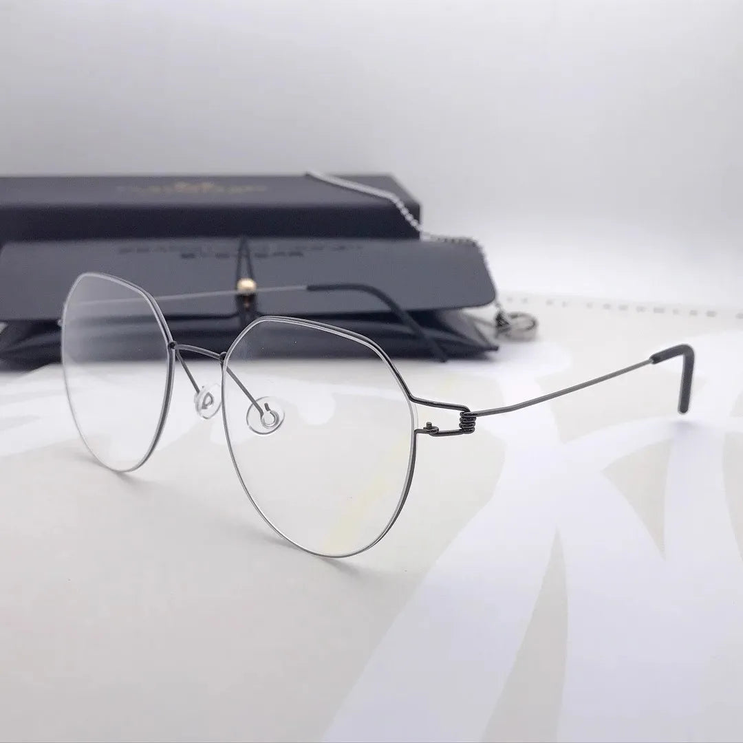 Stylish Black Titanium Full Rim Round Eyeglasses for Women - Lightweight & Durable Flat Top Frame - Perfect for Office, Reading & Everyday Fashion