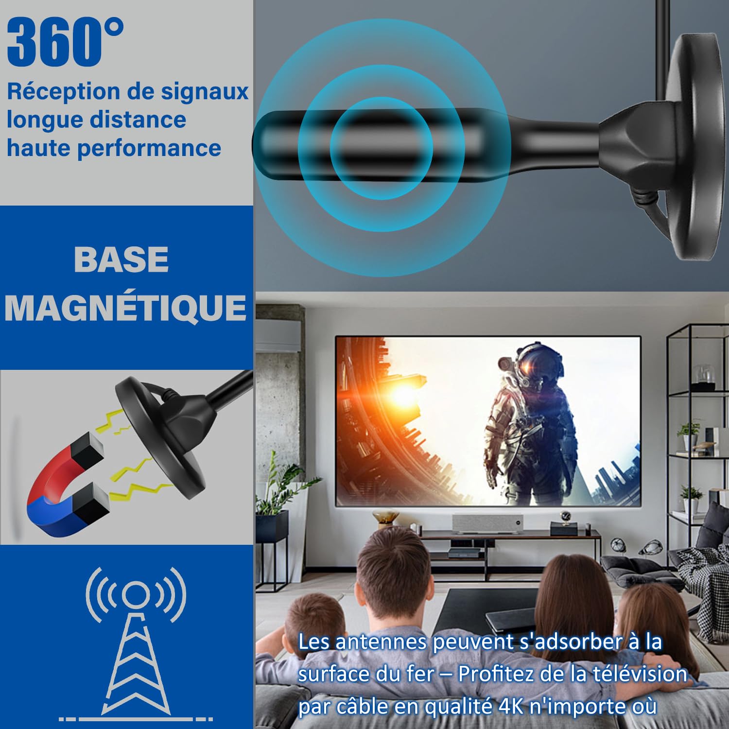 2024 Upgraded TNT HD Indoor TV Antenna with Magnetic Base - 420km Long Range 360° Reception, 4K 1080P Compatible for All TVs (Model A6) - Perfect for Home, RV & Camping Entertainment