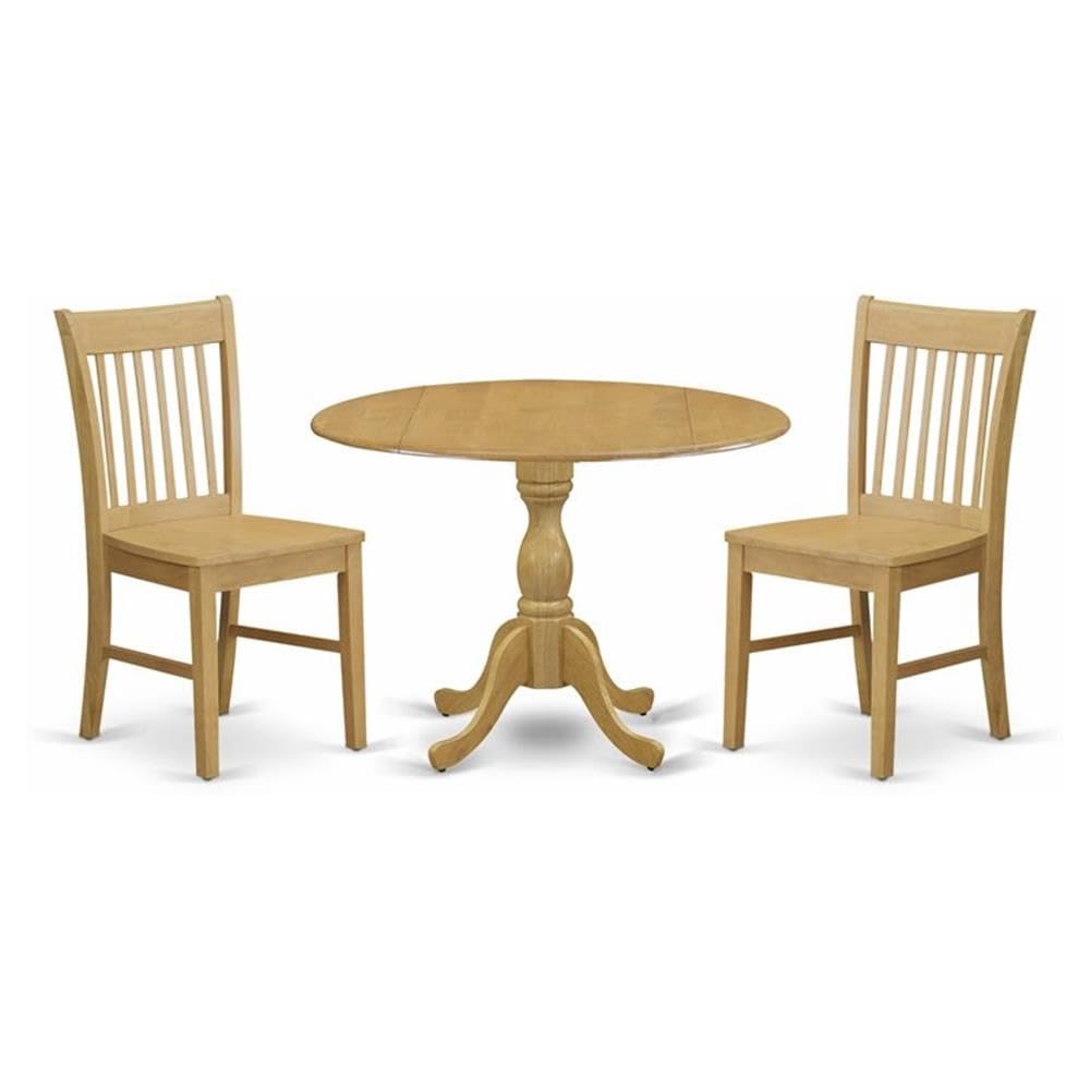 Modern 3-Piece Dining Table Set with Round Wooden Drop-Leaf Table & 2 Chairs - 42x42 Inch, Oak Finish | East West Furniture DMNF3-OAK-W | Perfect for Small Kitchens, Breakfast Nooks & Cozy Dining Spaces