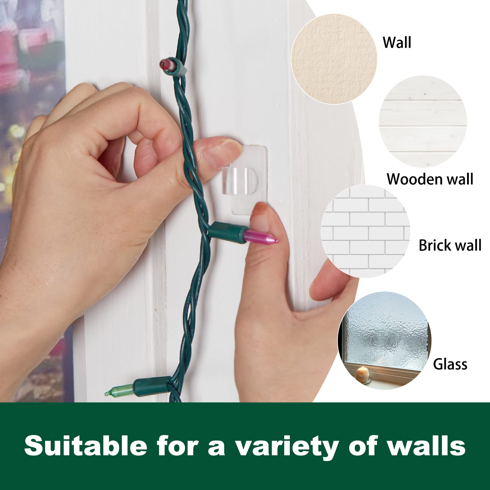 Brightown Clear Christmas Light Clips - 50 Pack with 60 Stickers, Strong Adhesive UV-Resistant Cable Clips for Indoor & Outdoor String Lights - Perfect for Holiday Decorations, Party Lights, and Garden Lighting