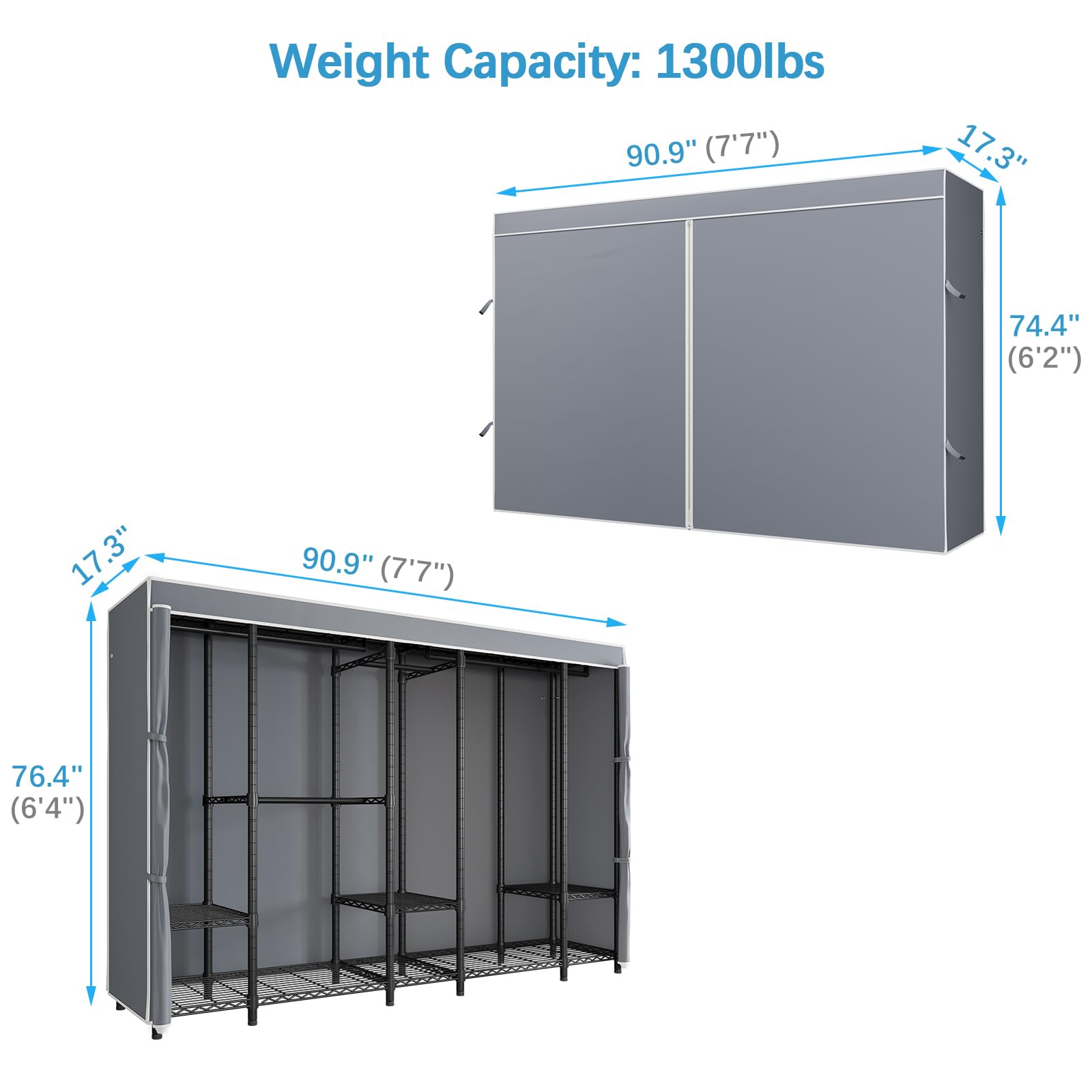 VIPEK V50C Extra Large Covered Clothes Rack - Heavy Duty Freestanding Wardrobe with Grey Fabric Cover | Portable Closet Organizer for Hanging Clothes, Jackets & Dresses | Perfect for Bedroom, Closet, Laundry Room or Dorm Organization