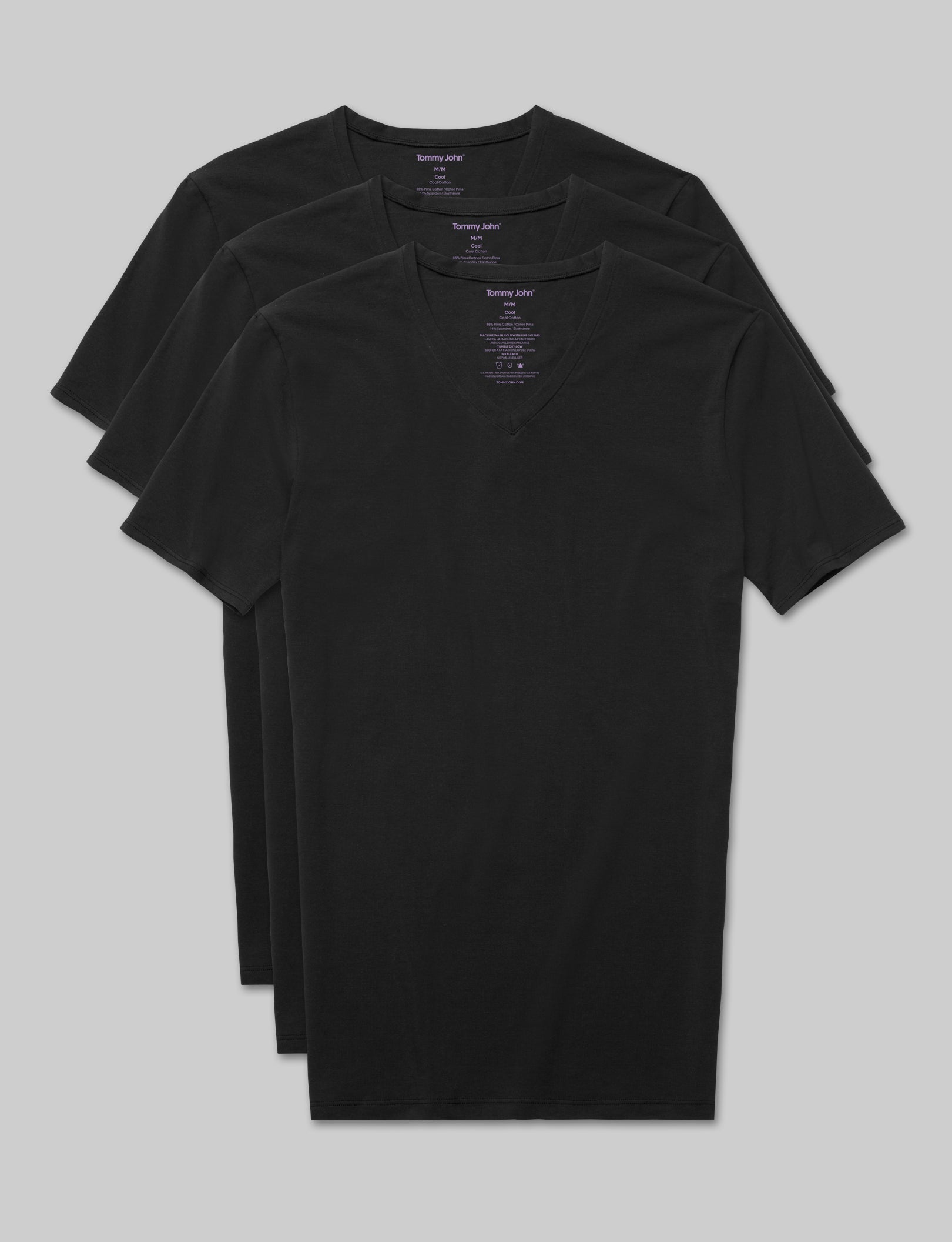 Cool Cotton High V-Neck Stay-Tucked Undershirt (3 Pack) - Breathable & Comfortable for Everyday Wear, Work, and Layering