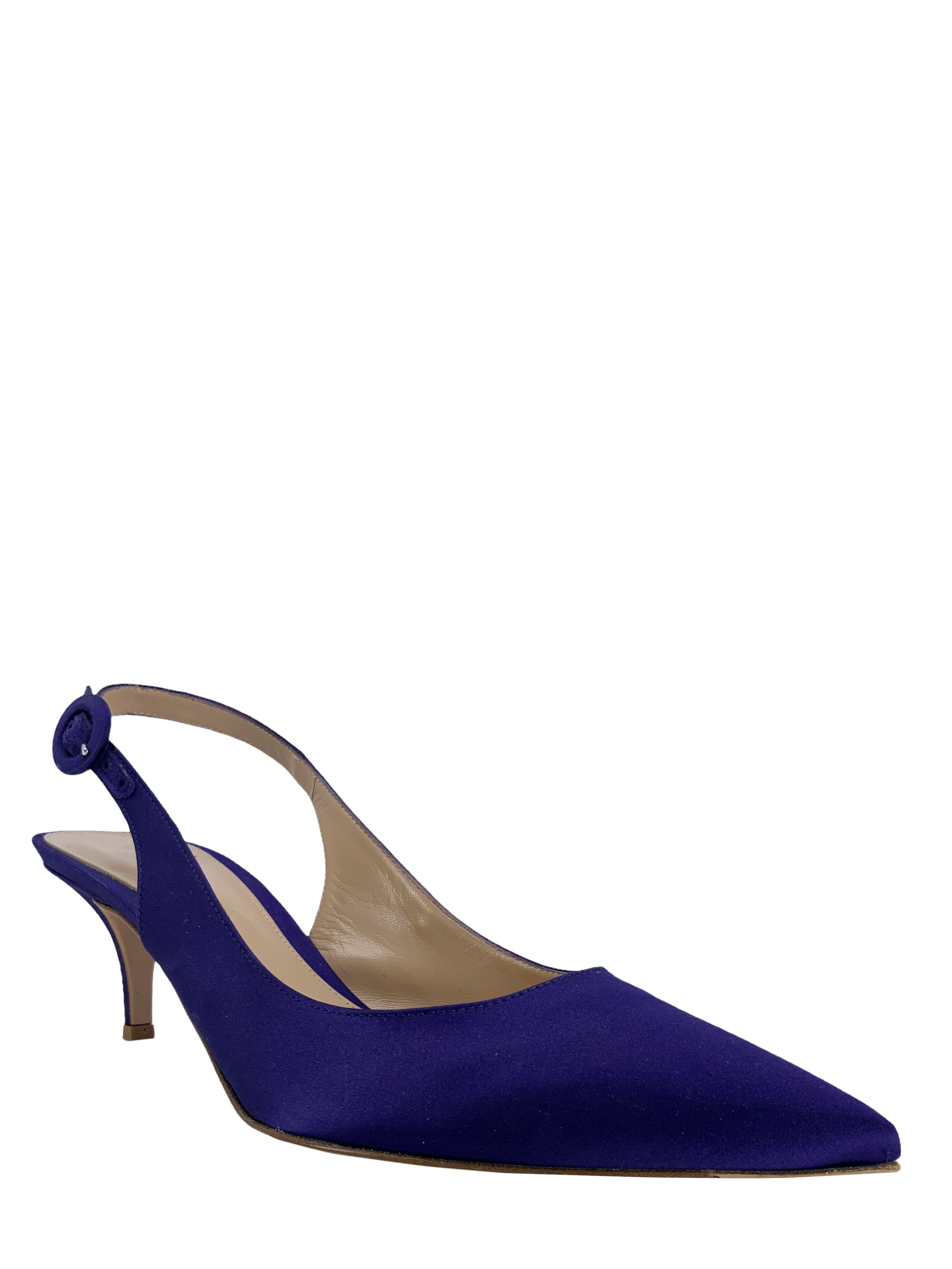 Gianvito Rossi Women's Satin Pointed Toe Slingback Heels - Size 9 | Elegant Evening Shoes for Weddings, Parties & Special Occasions