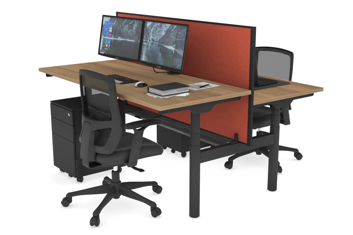 Flexi Premium Height Adjustable 2-Person H Bench Workstation - Black Frame [1600L x 700W] - Ergonomic Office Desk for Collaborative Workspaces & Home Offices