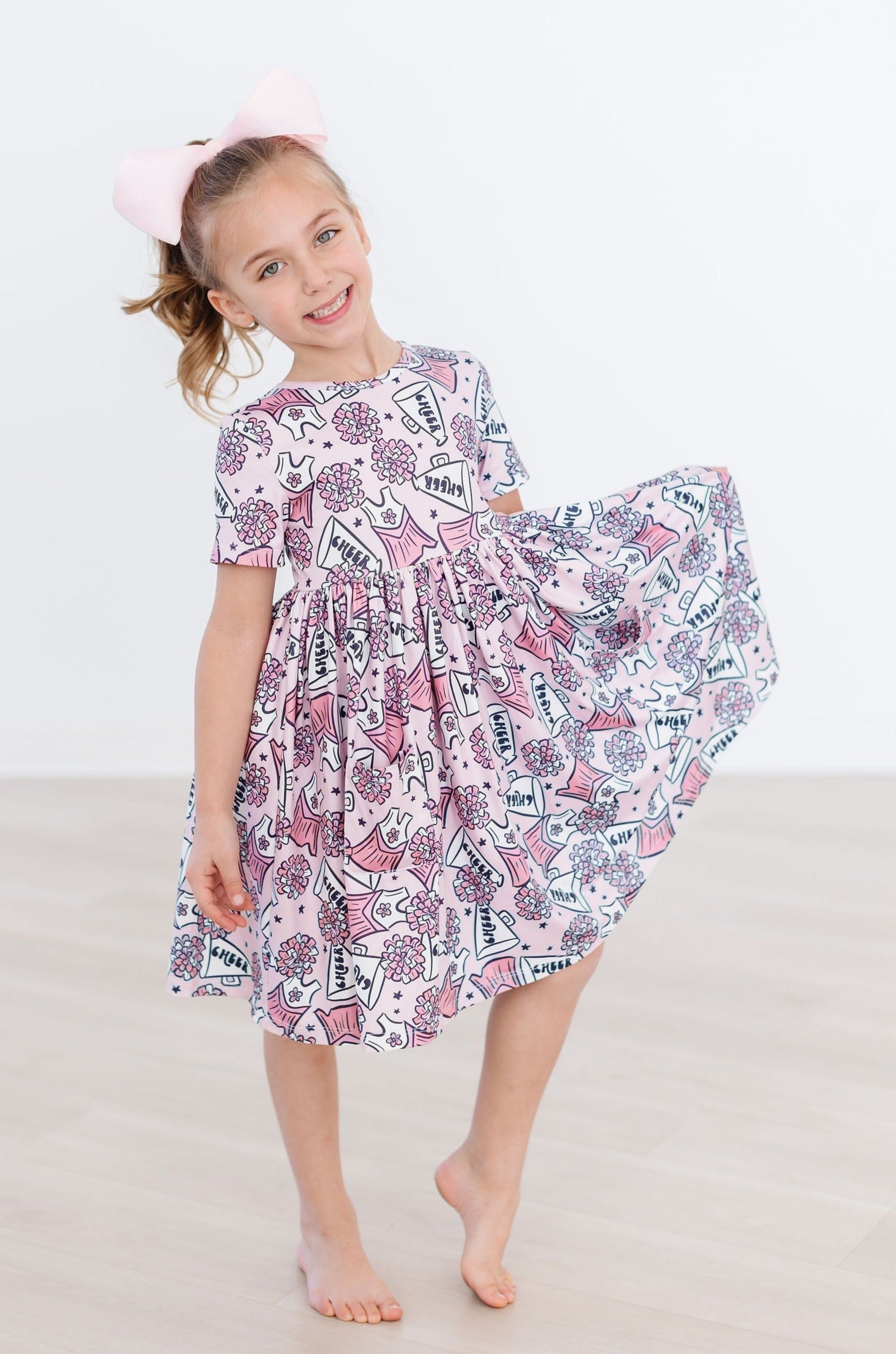 Cheer Summer Short Sleeve Pocket Twirl Dress for Girls - Casual Flowy Swing Dress for Parties, School, and Playtime