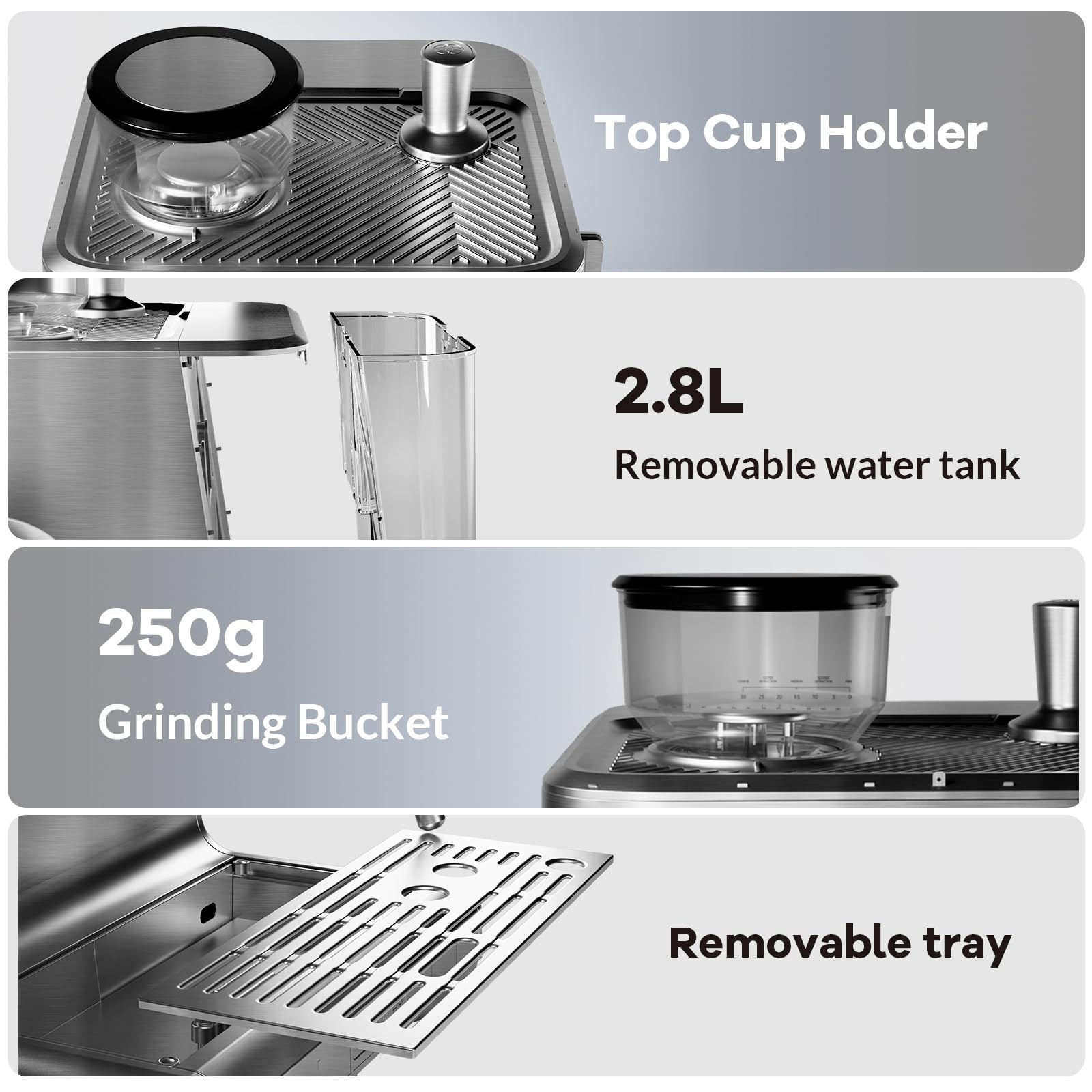 20 Bar Professional Espresso Machine with Built-in Grinder & Milk Frother - 96oz Removable Water Tank for Cappuccino, Latte & Espresso - Perfect for Home Baristas & Coffee Shops (Slivery)