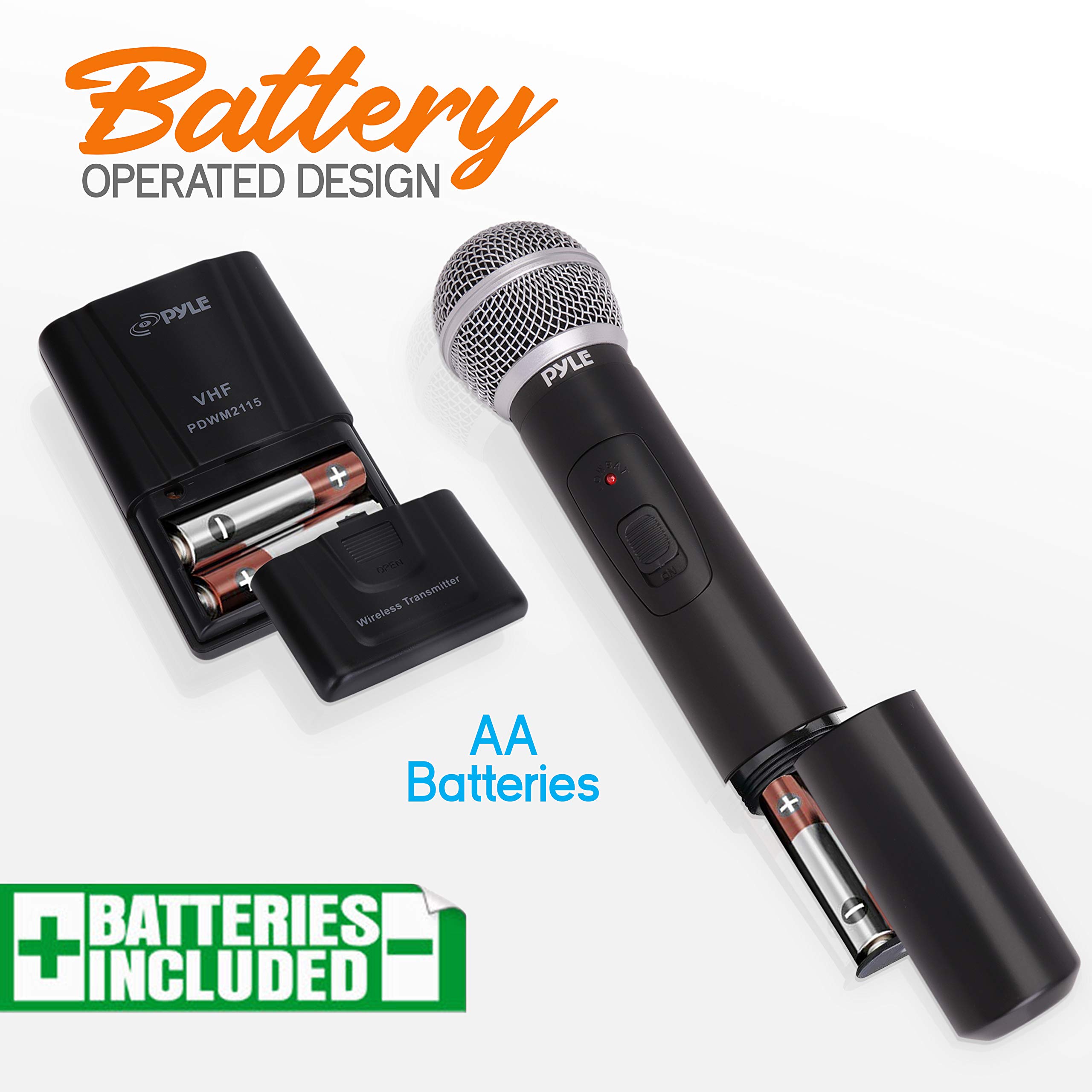 Pyle Pro PDWM2115 Dual Channel Wireless Microphone System - Portable VHF Audio Mic Set with Lavalier, Handheld & Headset Mics, Transmitter, ¼’’ Cable & Power Adapter - Ideal for Karaoke, DJ Performances, Public Speaking & Live Events