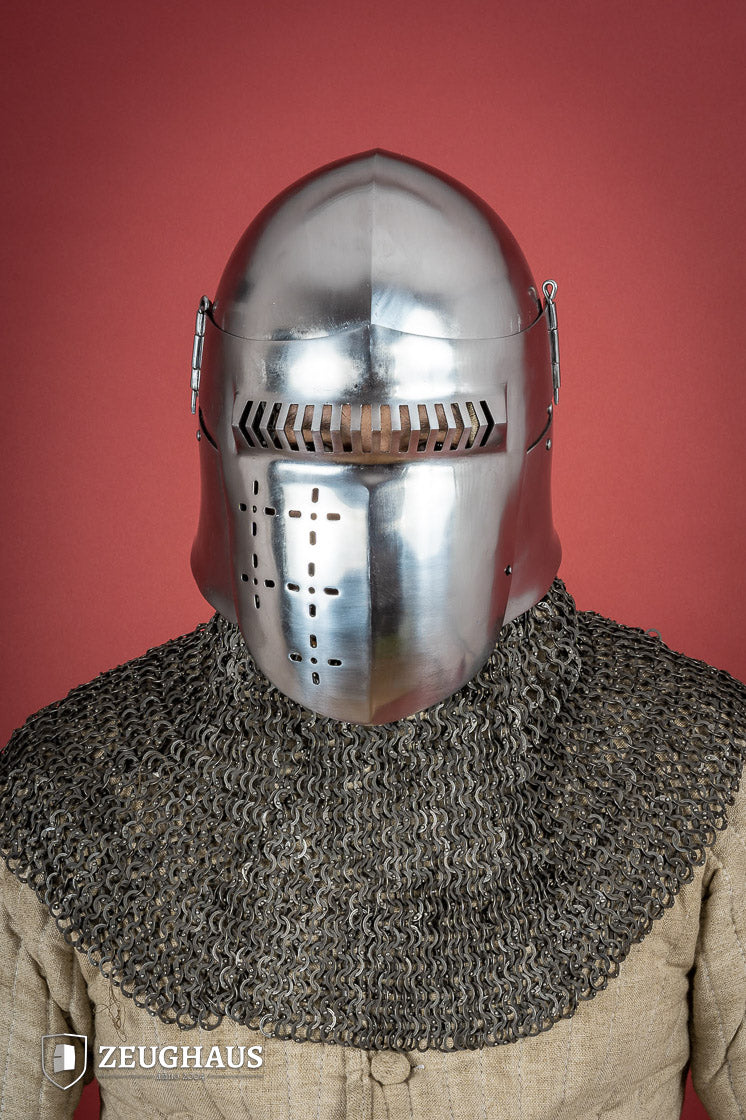 14th Century Bascinet Helmet - 2mm Polished Steel Medieval Armor for LARP, Cosplay & Historical Reenactment