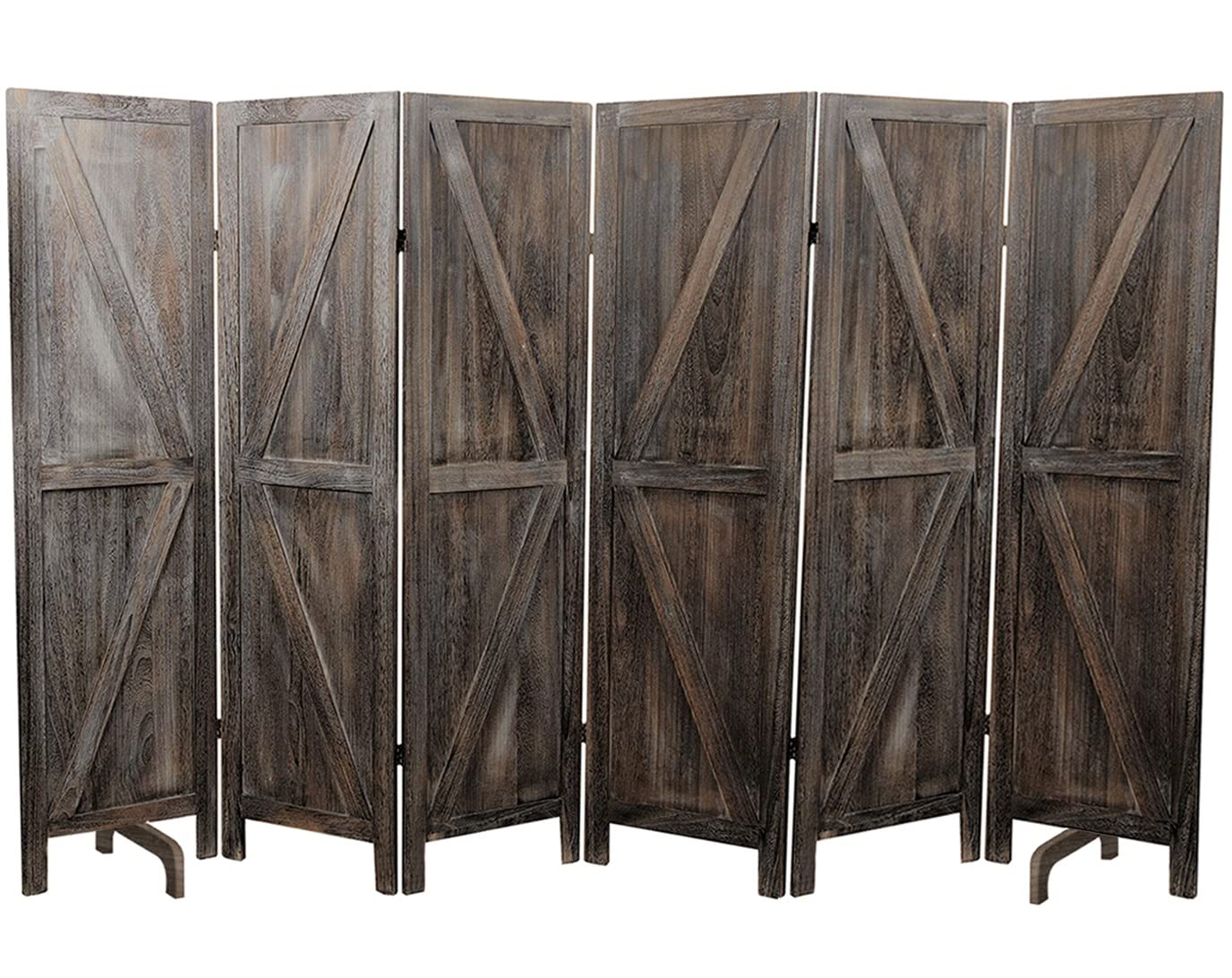 Premium 6-Panel Room Divider - Foldable Privacy Screen & Partition Wall for Home, Office, Dorm - Rustic Barnwood Design for Bedroom Separation & Space Division