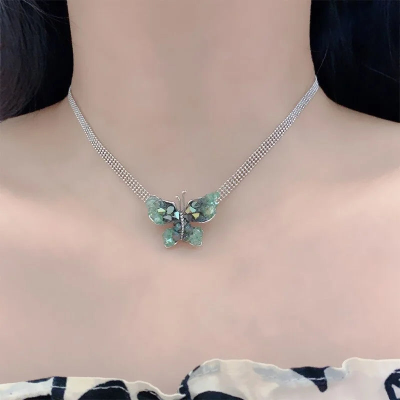Elegant Crystal Butterfly Charm Tennis Choker Necklace for Women | Trendy Layered Necklace for Party, Date Night & Special Occasions | HN2714