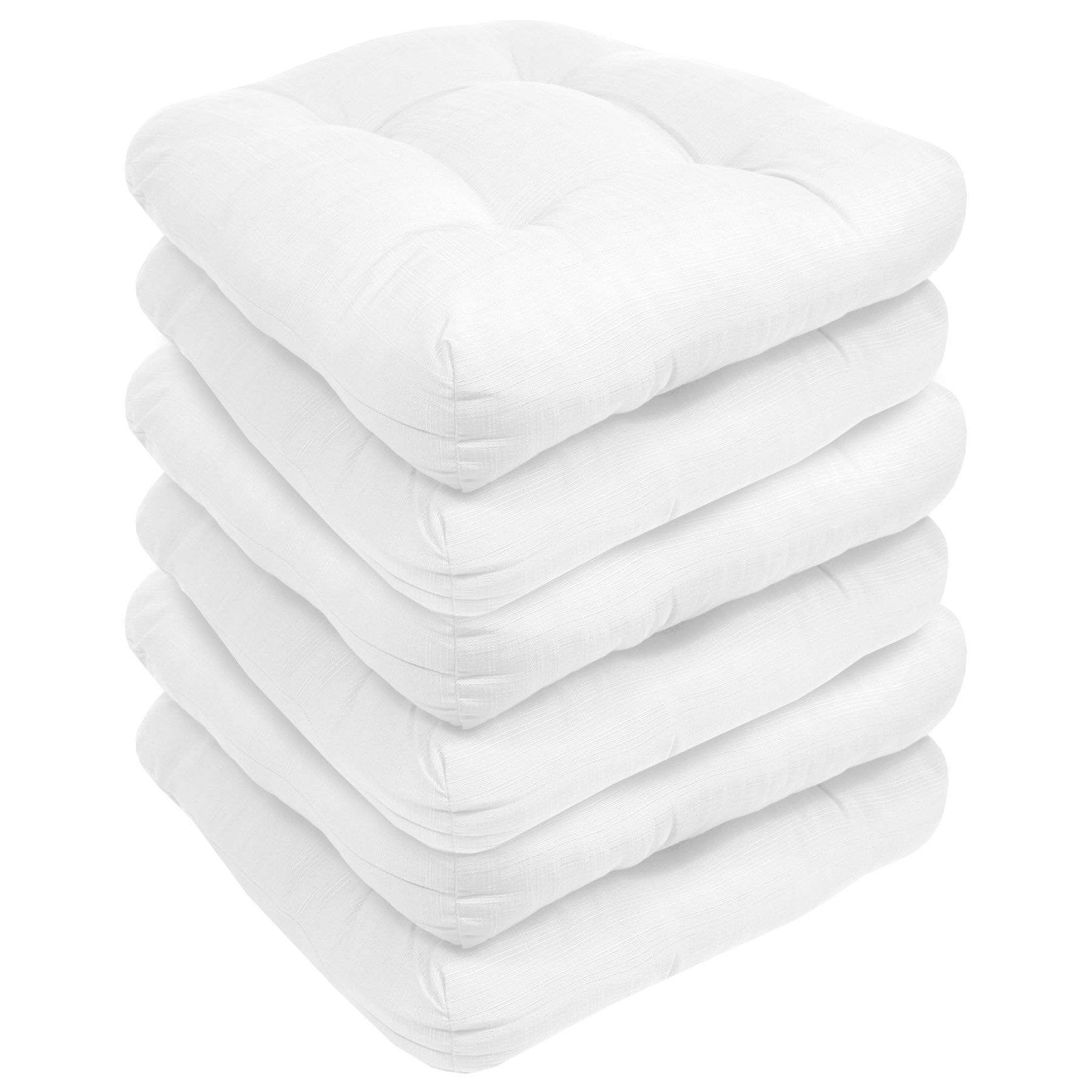 Premium Outdoor Chair Cushions 19x19 Inch - 6 Pack Thick Tufted Patio Seat Covers with Fiber Fill - Water Resistant & Comfortable for Garden, Poolside, Deck, Porch Furniture - Sweet Home Collection (White)