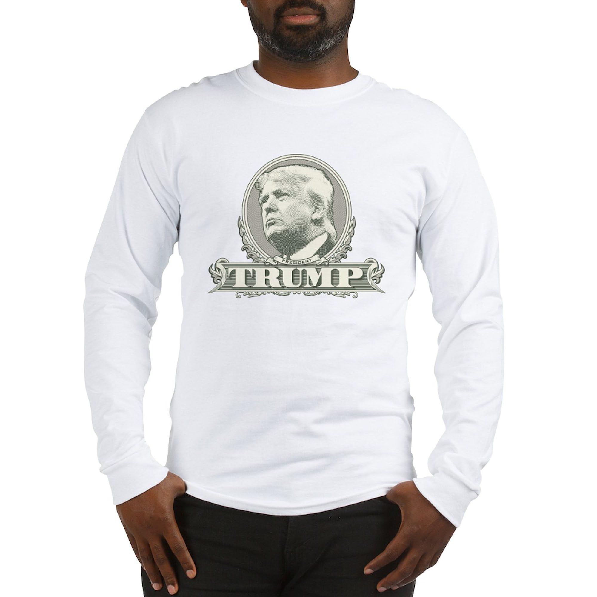 Donald Trump Dollar Bill Frame Unisex Cotton Long Sleeve T-Shirt | Lightweight Casual Tee for Political Supporters & Patriotic Events