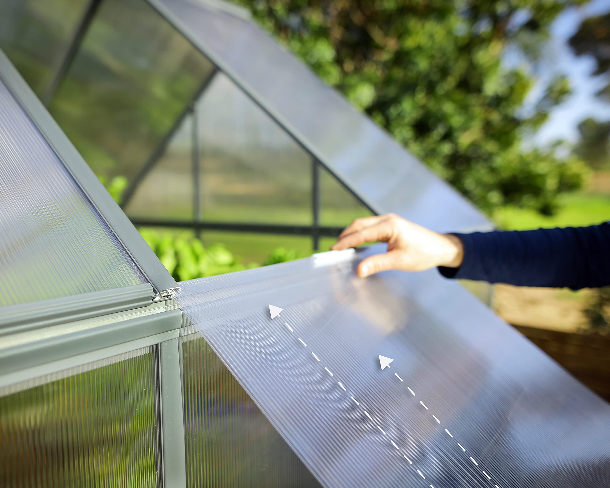 Canopia 6x4 Greenhouse Kit - Walk-In Hobby Greenhouse with Twin-Wall UV Polycarbonate Panels, Heavy Duty Aluminum Frame & Galvanized Steel Base - Lockable Door, Adjustable Roof Vent & Rain Gutters - Perfect for Gardening, Plant Growing & Backyard Use (Gray, Canopia Mythos Series)
