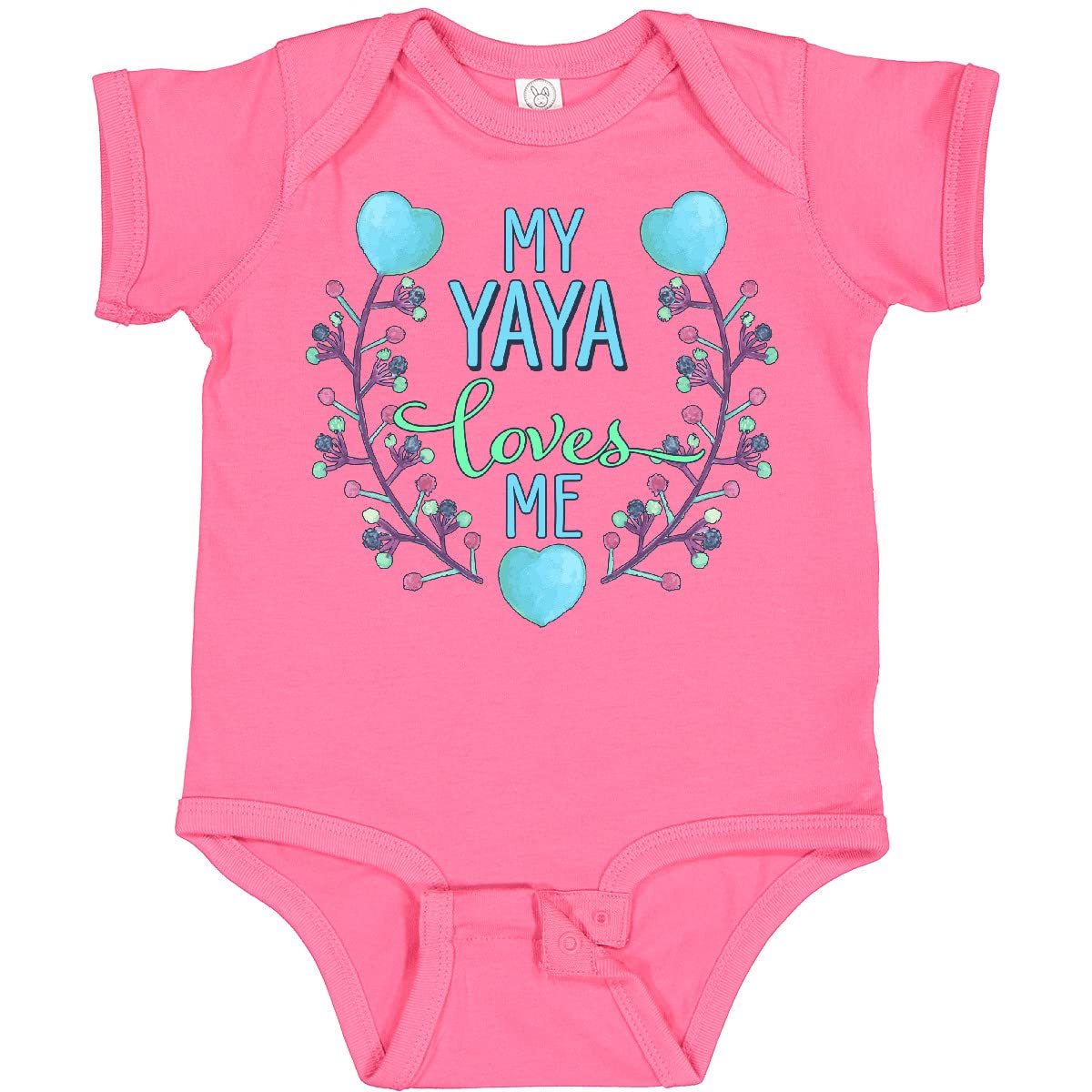 Inktastic My Yaya Loves Me with Hearts and Flowers Baby Bodysuit - Cute Infant Onesie for Grandparents Day, Baby Shower Gift & Family Photos